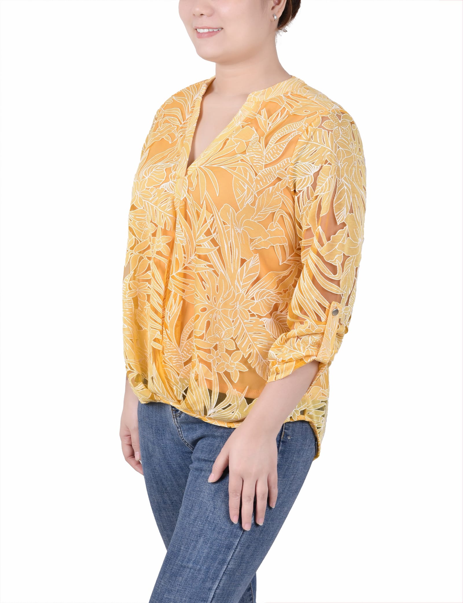 Long Sleeve Burnout Y Neck Blouse thumbnail 2