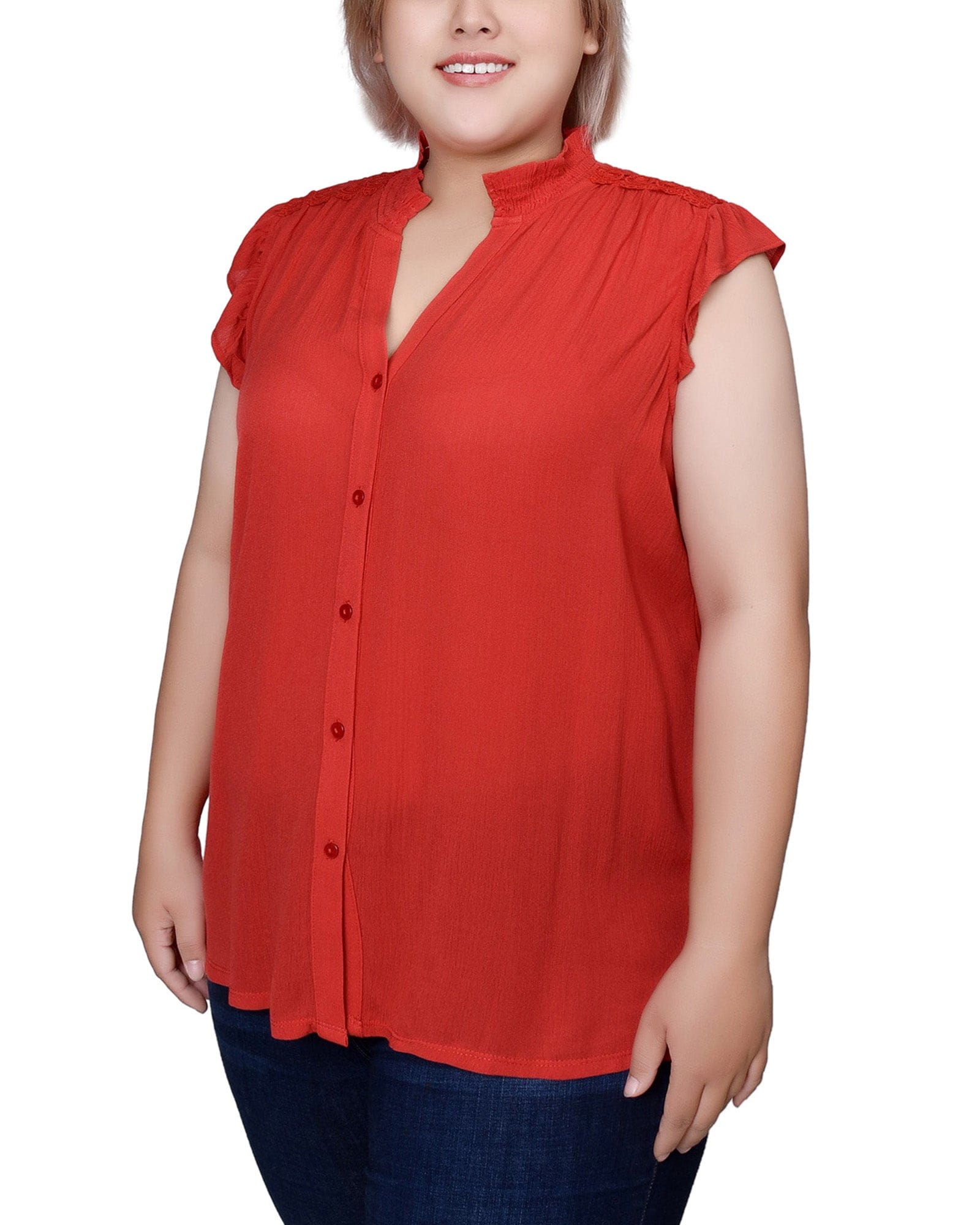 Plus Size Short Flutter Sleeve Crepon Blouse thumbnail 2