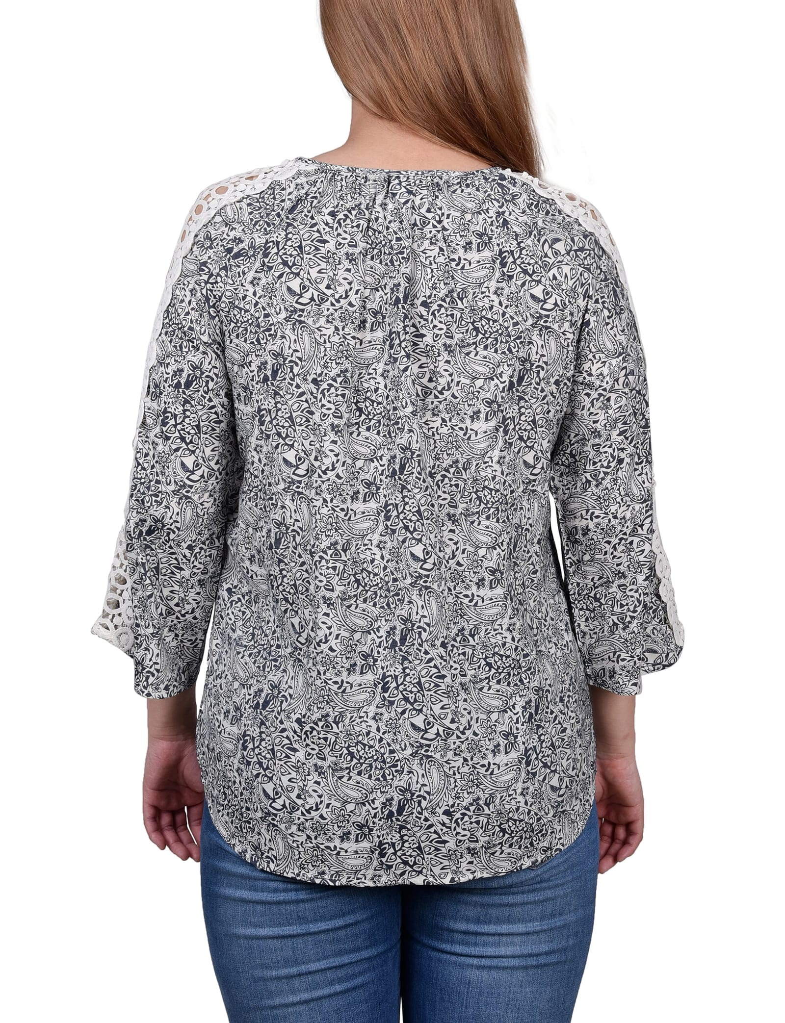 Petite 3/4 Sleeve Crochet Detail Blouse thumbnail 4