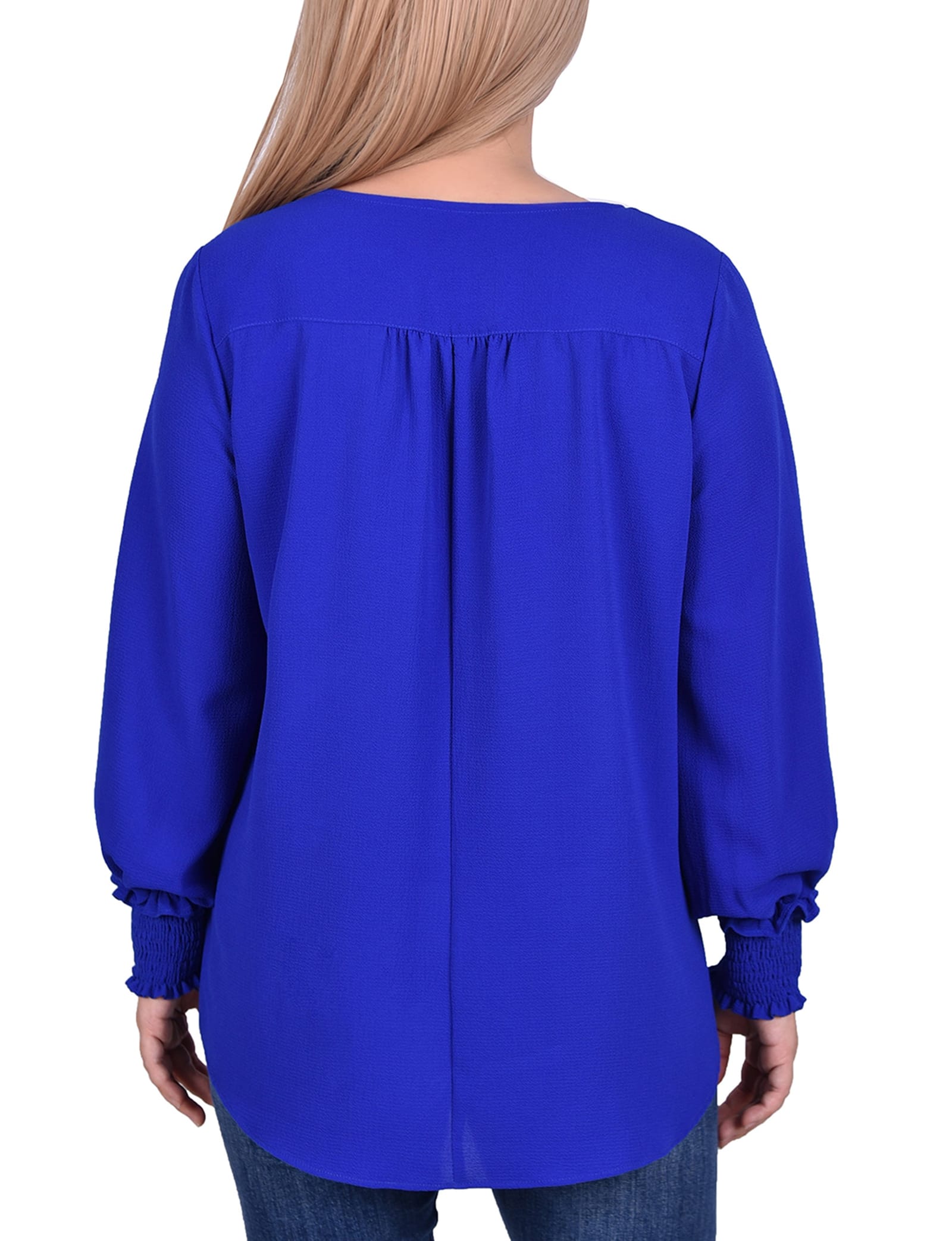Petite Long Sleeve Overlapping Crepe Blouse with Necklace thumbnail 3