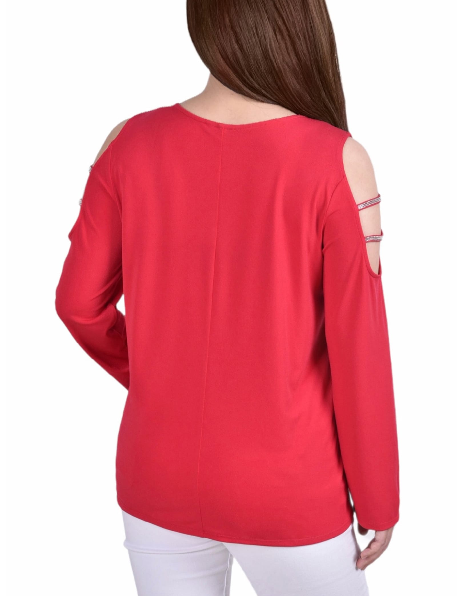 Petite Long Sleeve Knit Crepe Rhinestone Top thumbnail 3