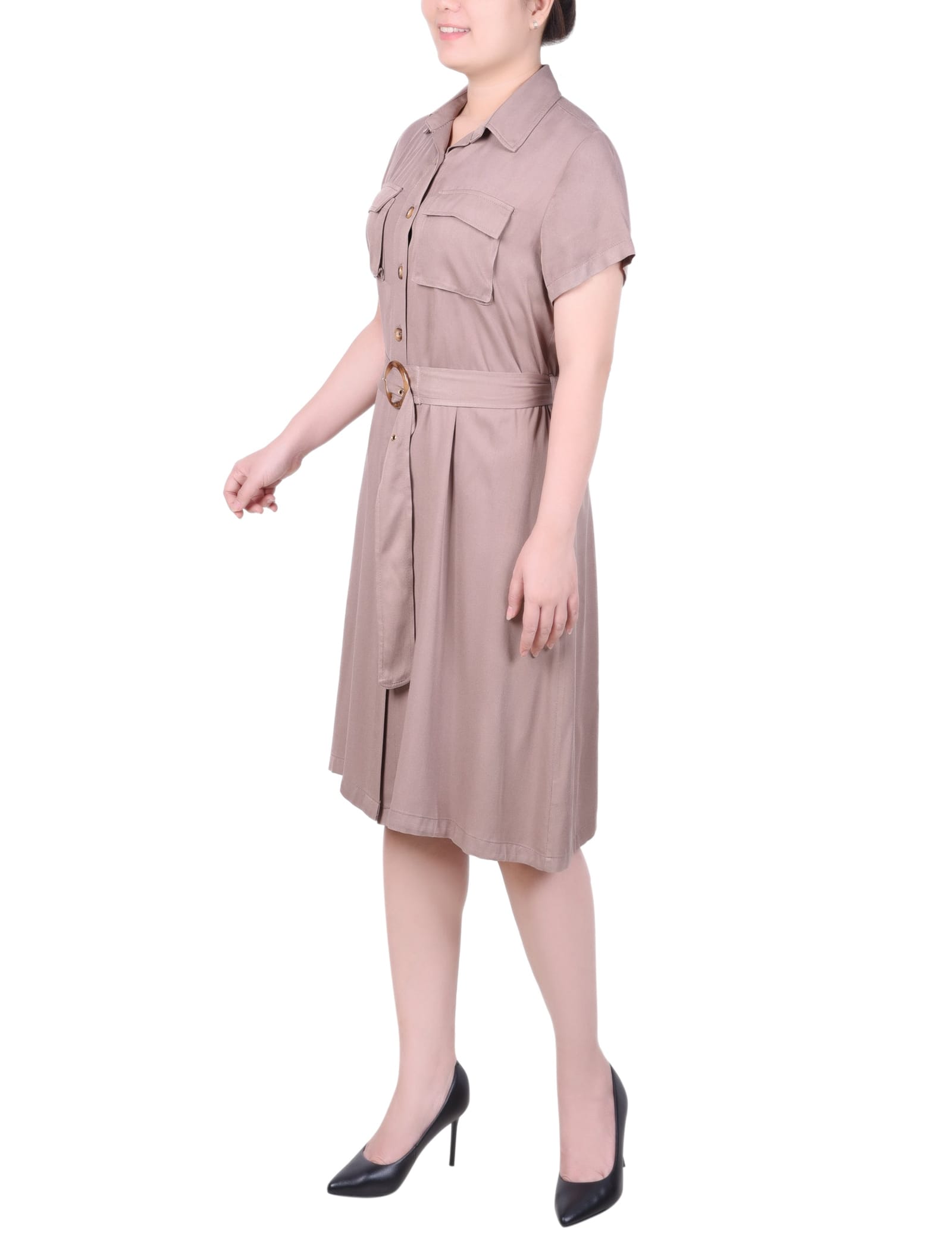 Petite Short Sleeve Safari Style Dress thumbnail 2