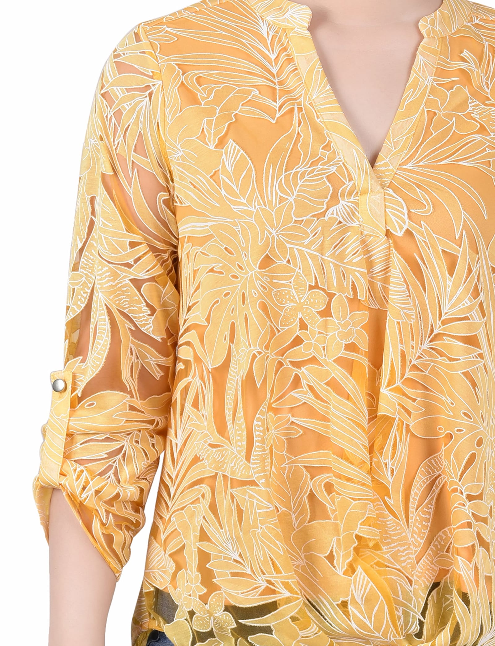 Long Sleeve Burnout Y Neck Blouse thumbnail 4