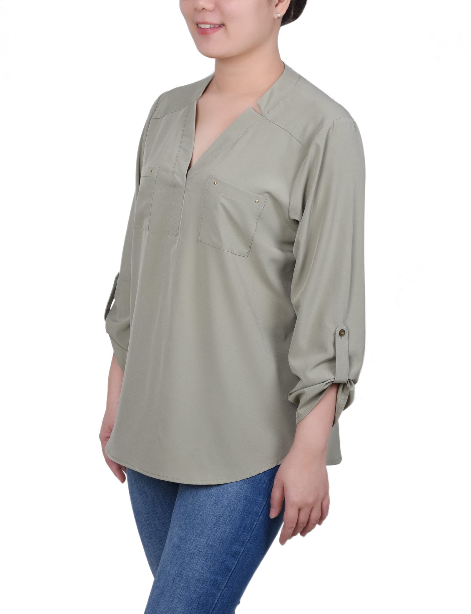 Petite Roll Tab Sleeve Blouse with Pockets thumbnail 4