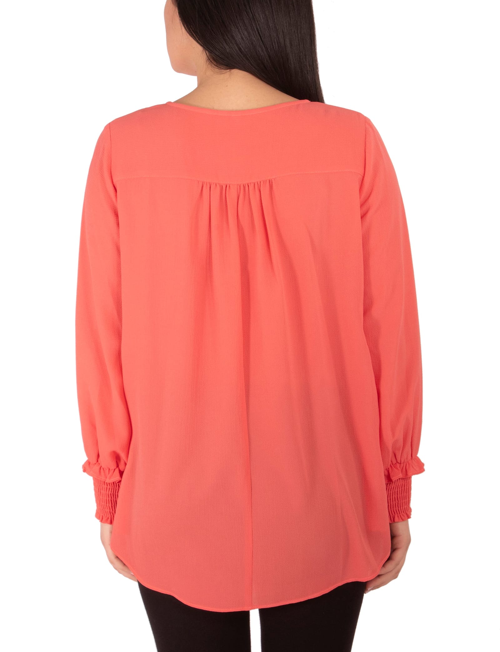 Petite Long Sleeve Overlapping Crepe Blouse with Necklace thumbnail 3