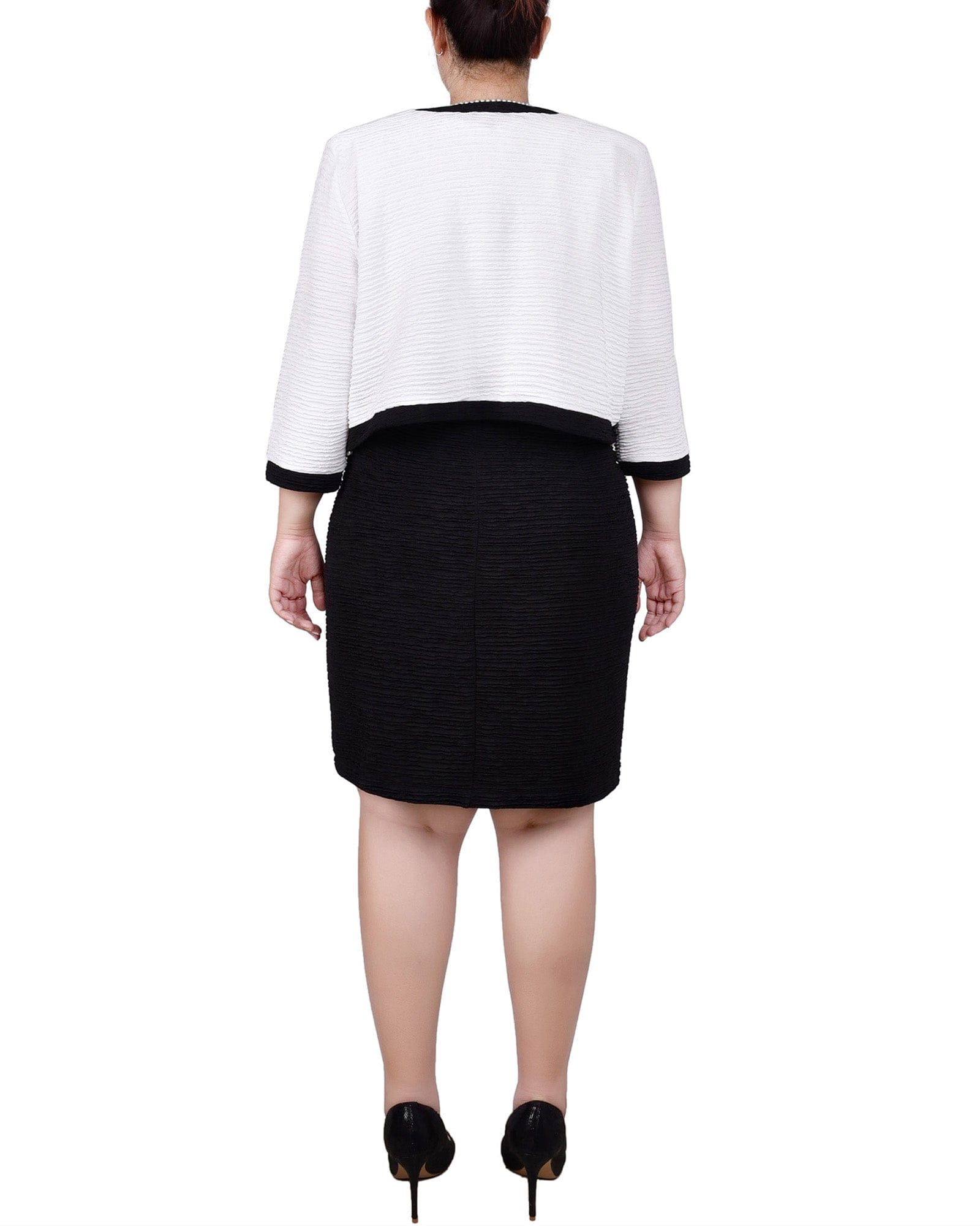 Plus Size 3/4 Sleeve Textured Knit 2 Piece Dress Set thumbnail 3