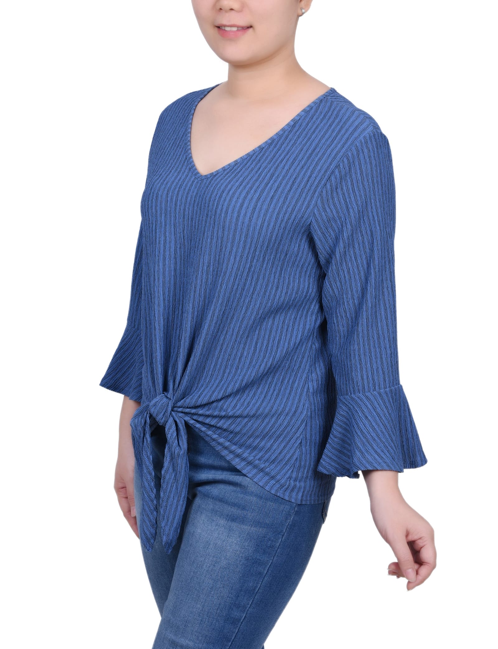 Petite 3/4 Bell Sleeve Textured Knit Top thumbnail 2