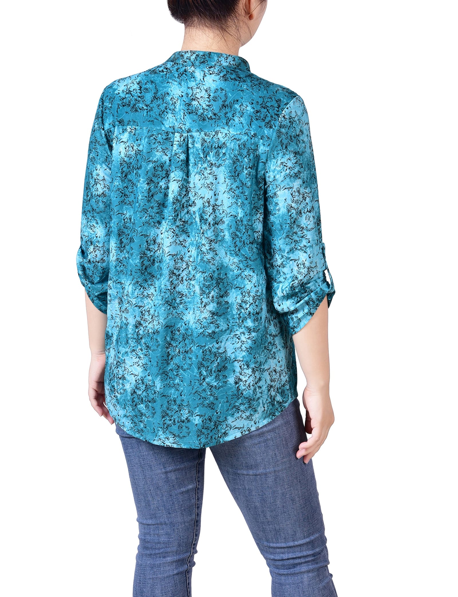 Petite 3/4 Roll Tab Sleeve Smocked-Yoke Top thumbnail 3