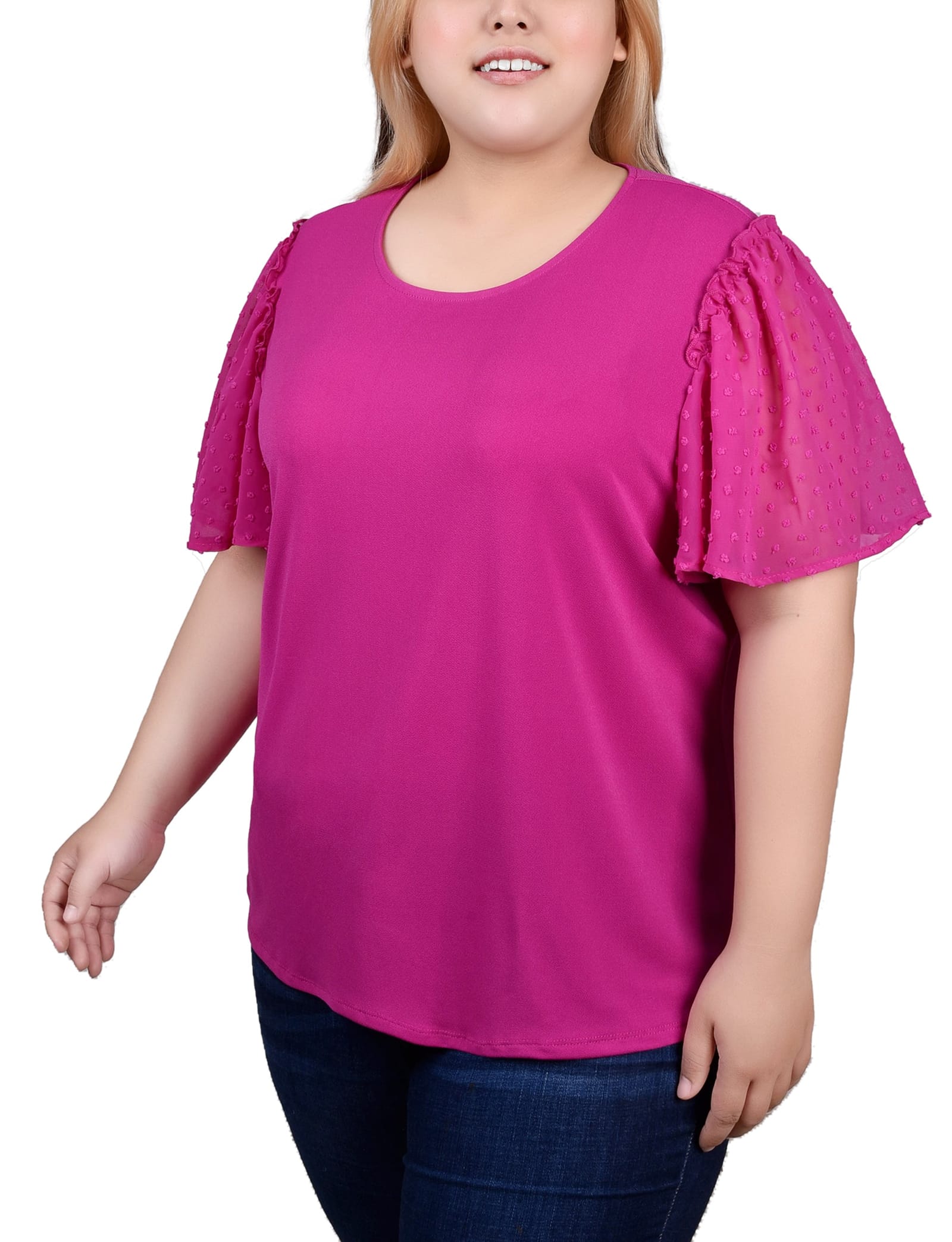 Plus Size Clip Dot Flutter Sleeve Top thumbnail 2