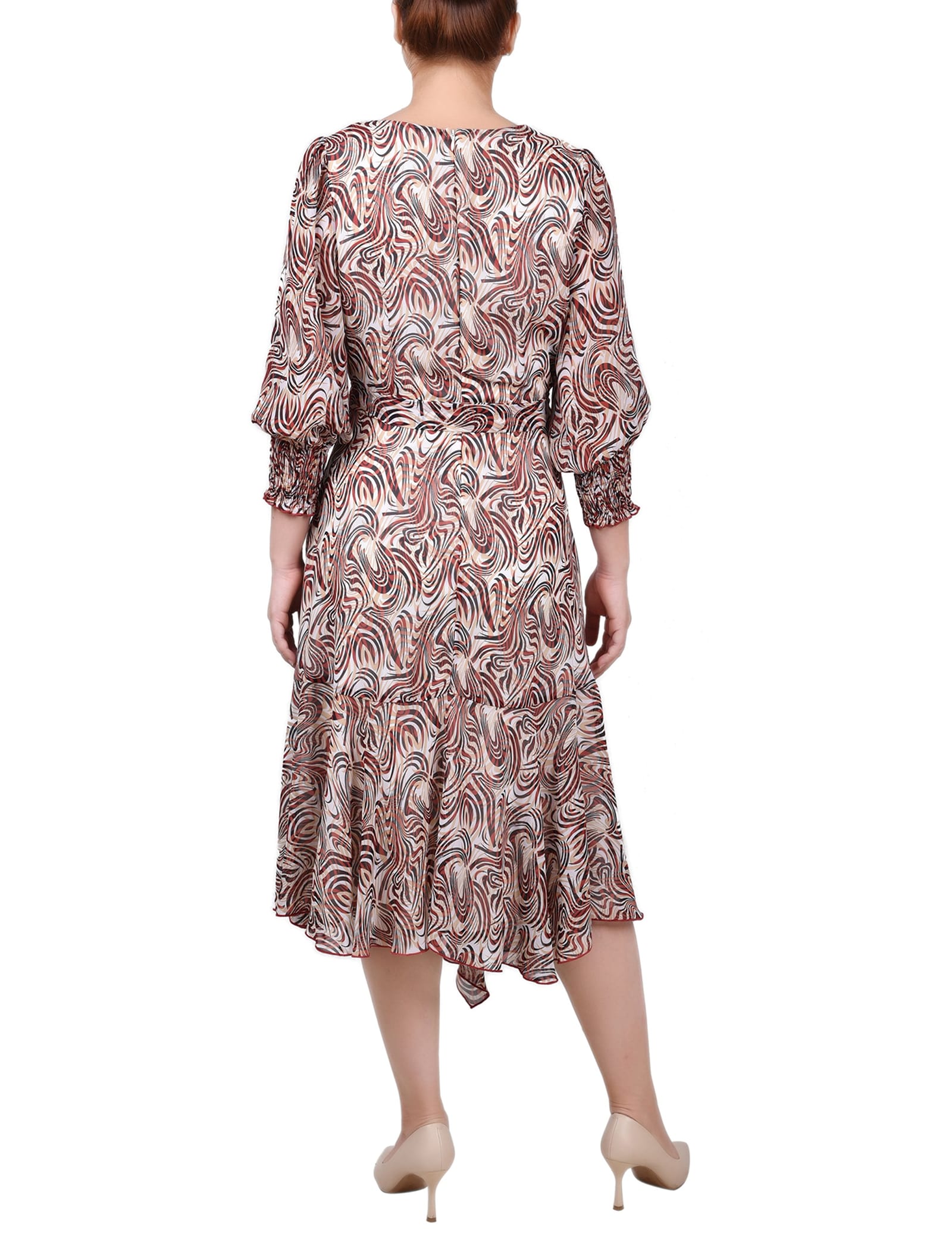 Petite 3/4 Sleeve Belted Chiffon Hankerchief Hem Dress thumbnail 3
