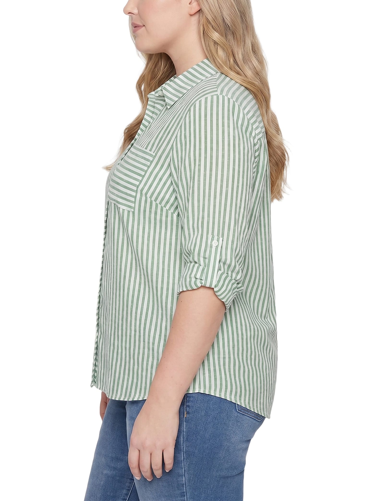 Plus Size 3/4 Sleeve Roll Tab Blouse thumbnail 2