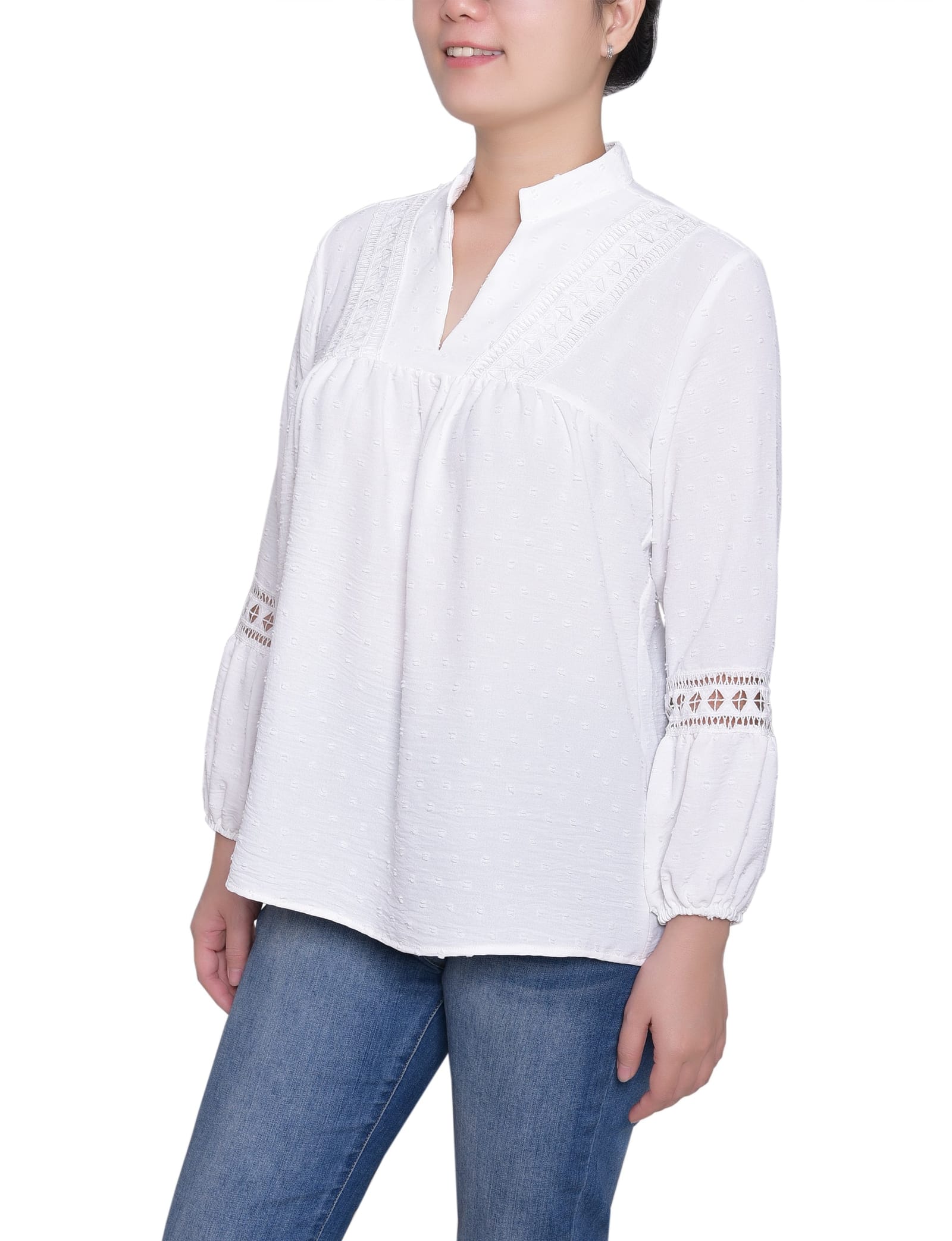 Petite Long Sleeve Blouse with Crochet Trim thumbnail 3
