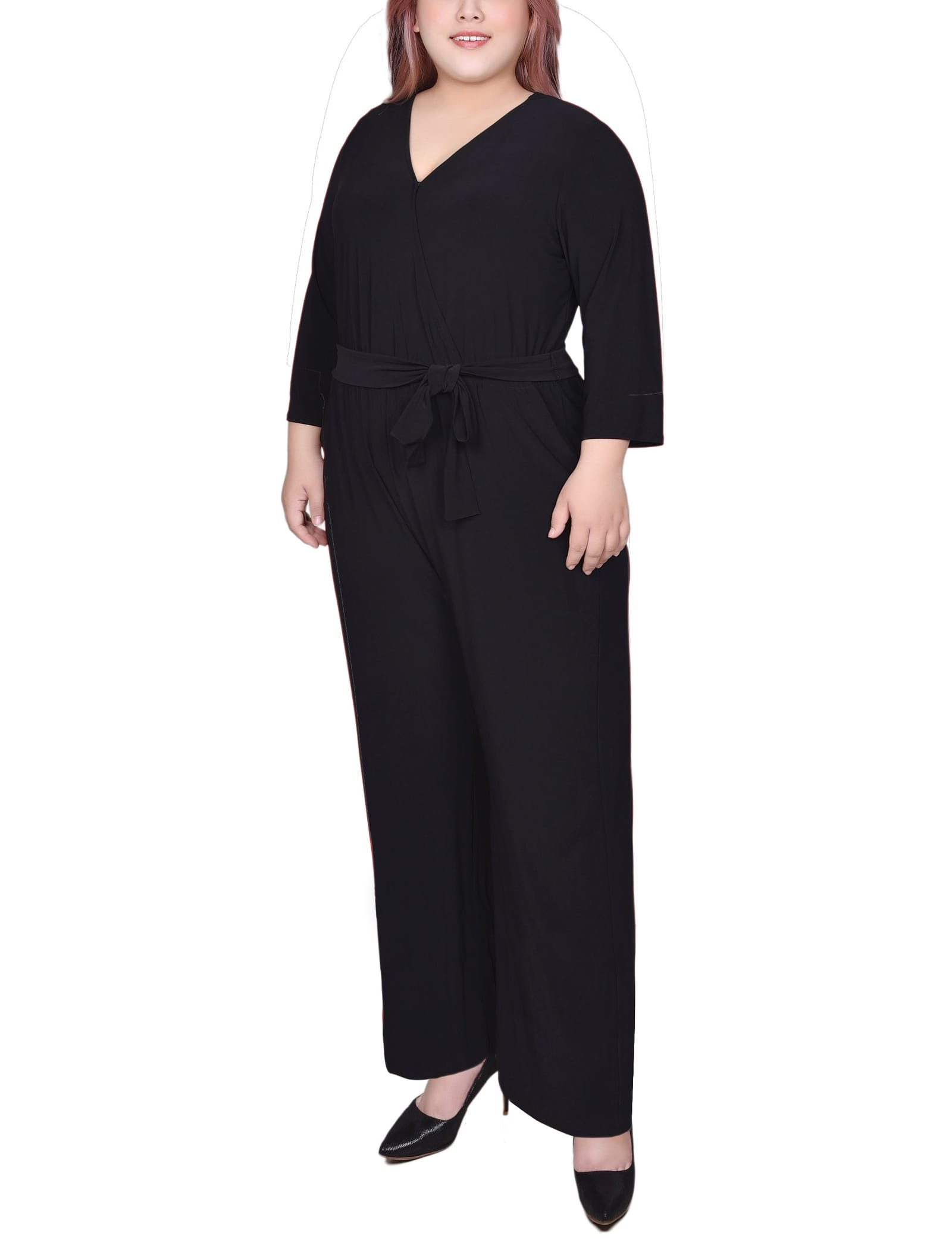 Plus Size 3/4 Sleeve Belted Jumpsuit thumbnail 2
