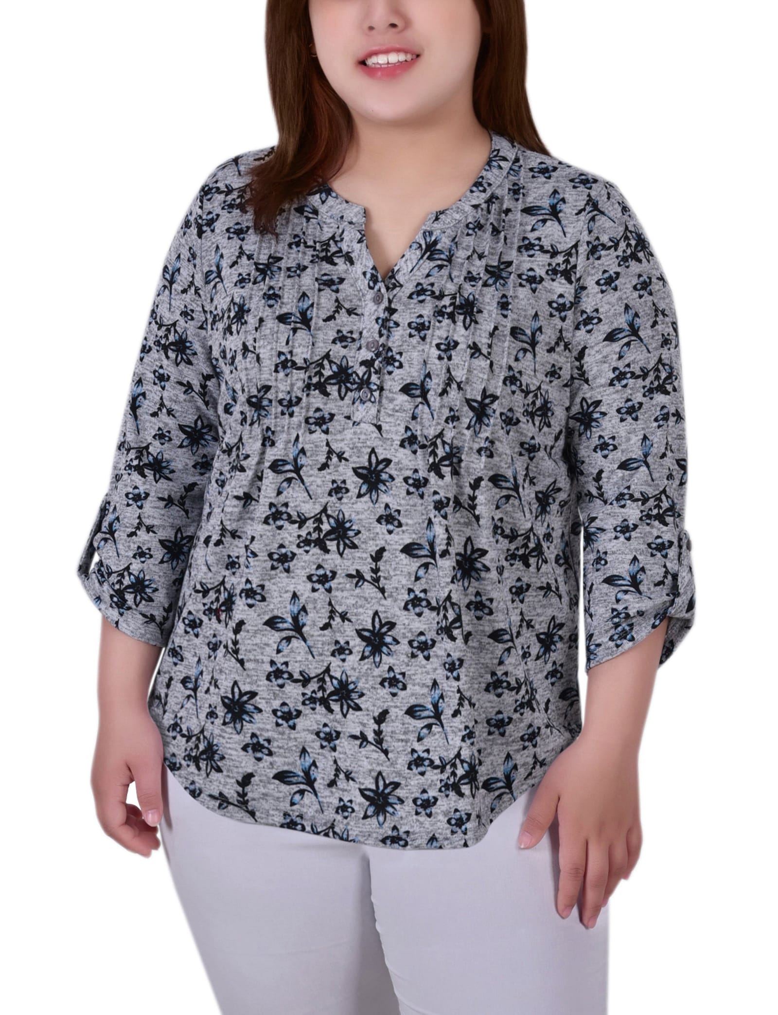 Plus Size 3/4 Roll Sleeve Top