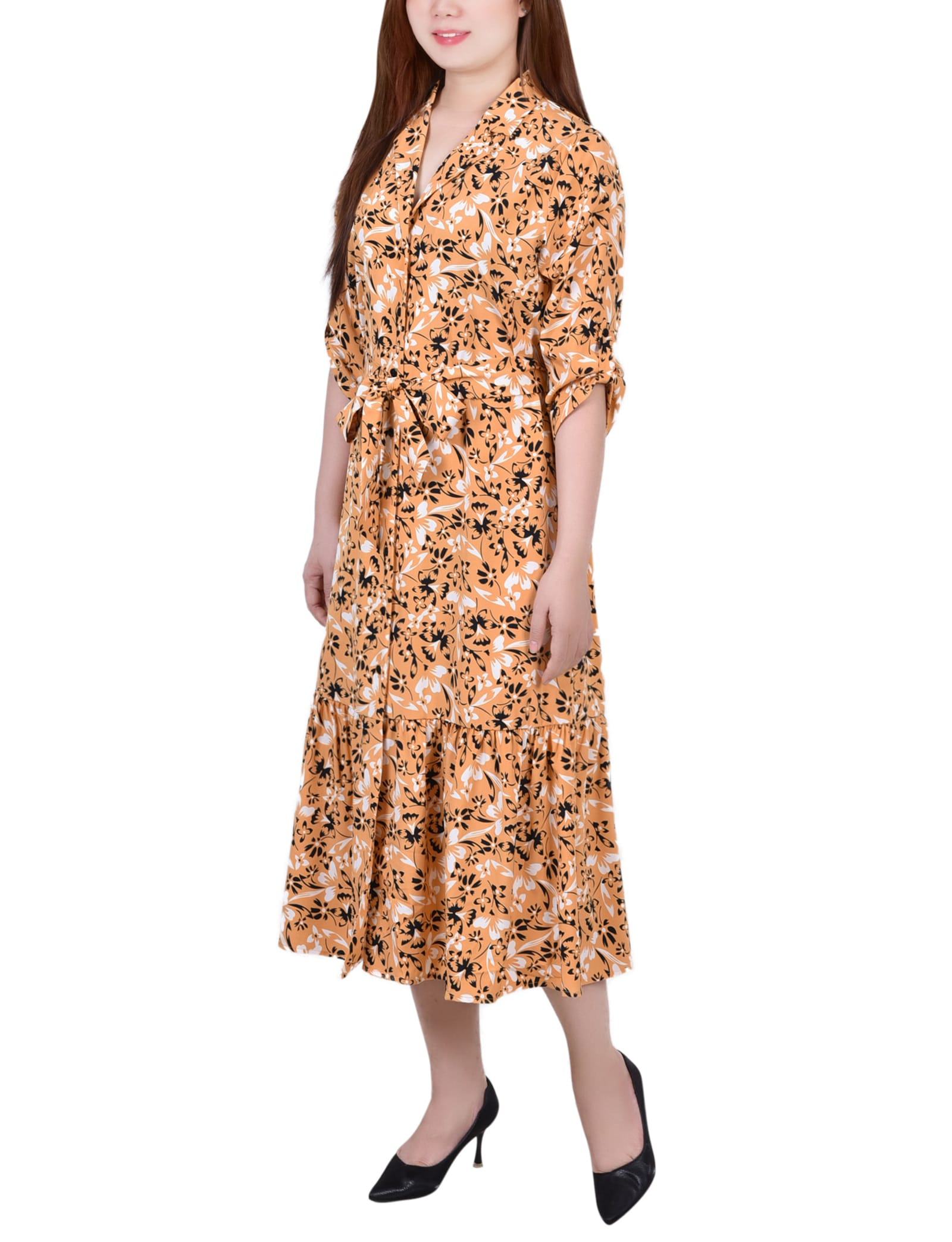 Long Sleeve Tiered Dress with Belt thumbnail 2