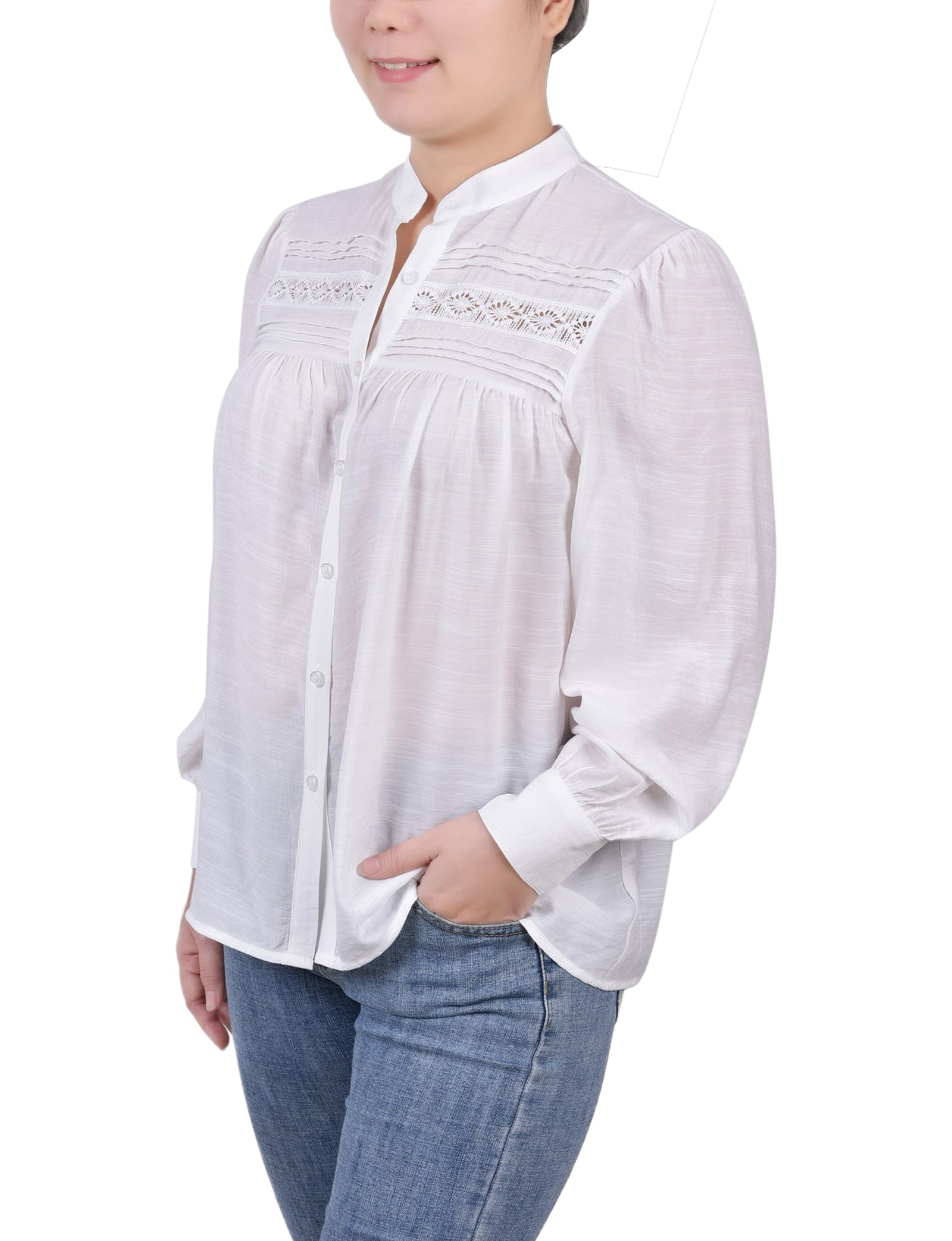Petite Long Sleeve Crochet Blouse thumbnail 2