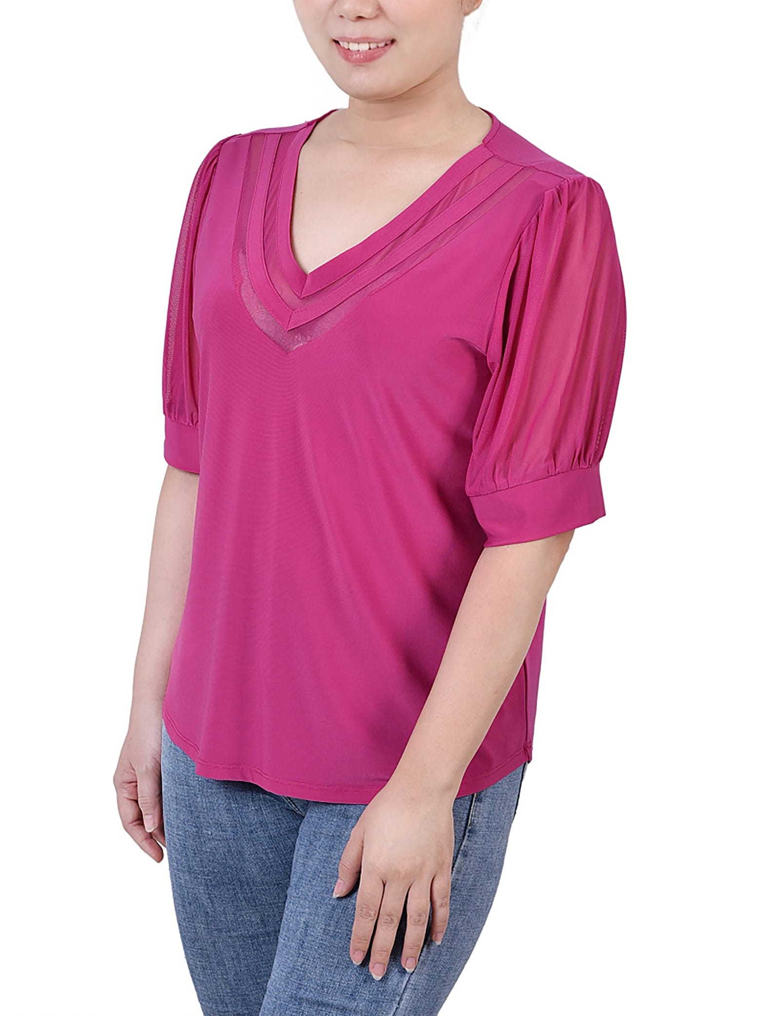 Short Puff Sleeve V-Neck Top thumbnail 2