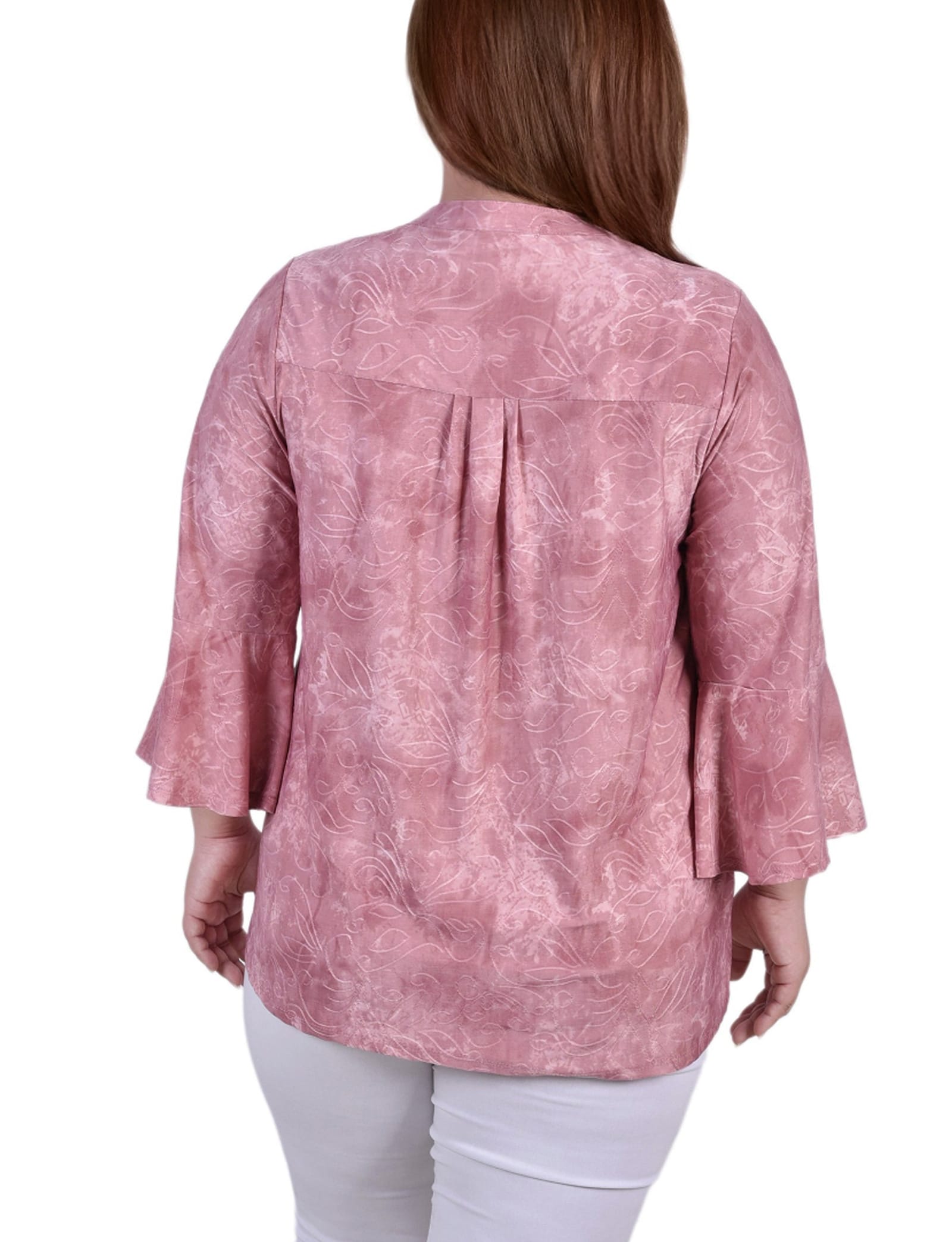 Plus Size 3/4 Bell Sleeve Pleat Front Y Neck Top thumbnail 3