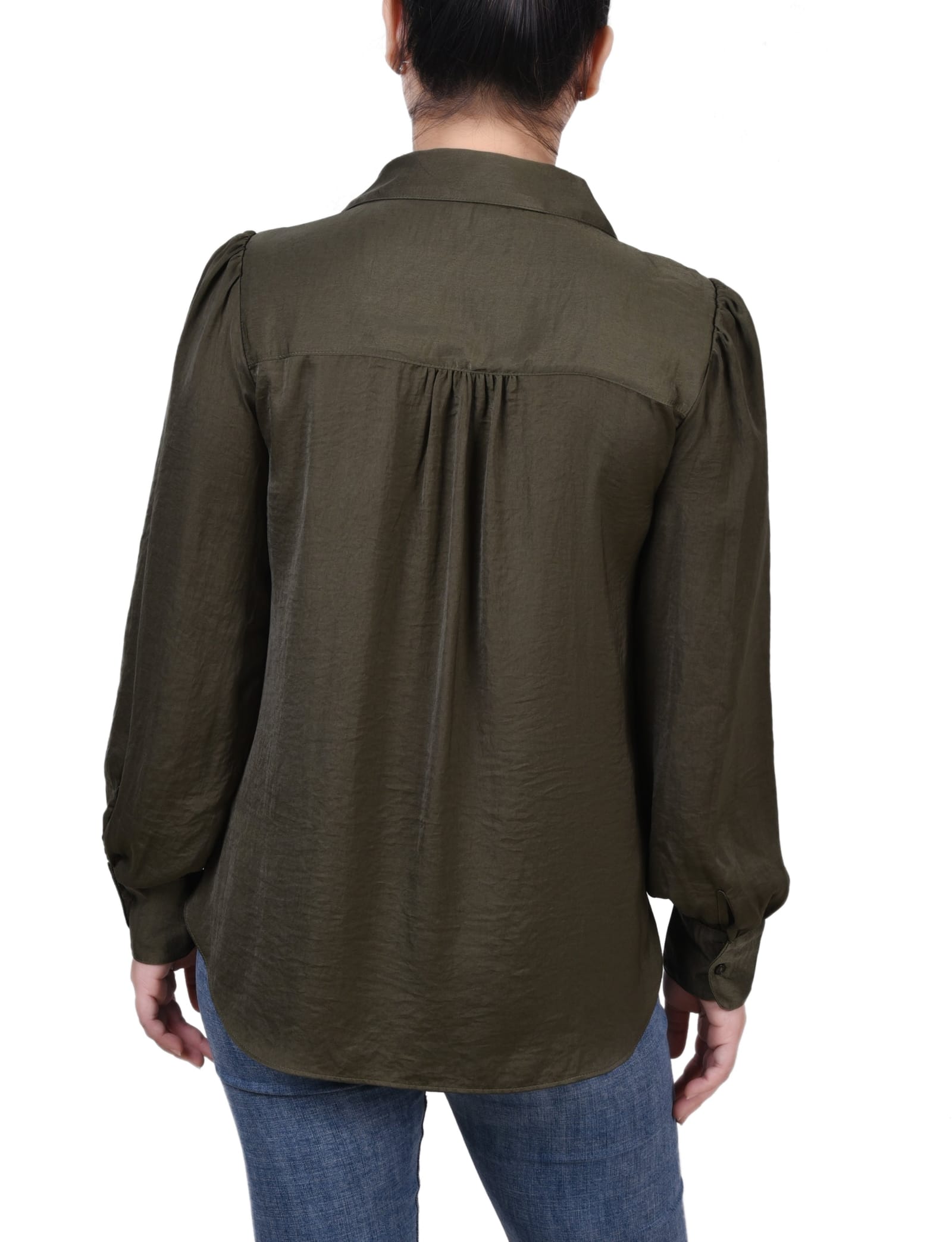 Long Puff Sleeve Satin Blouse thumbnail 3