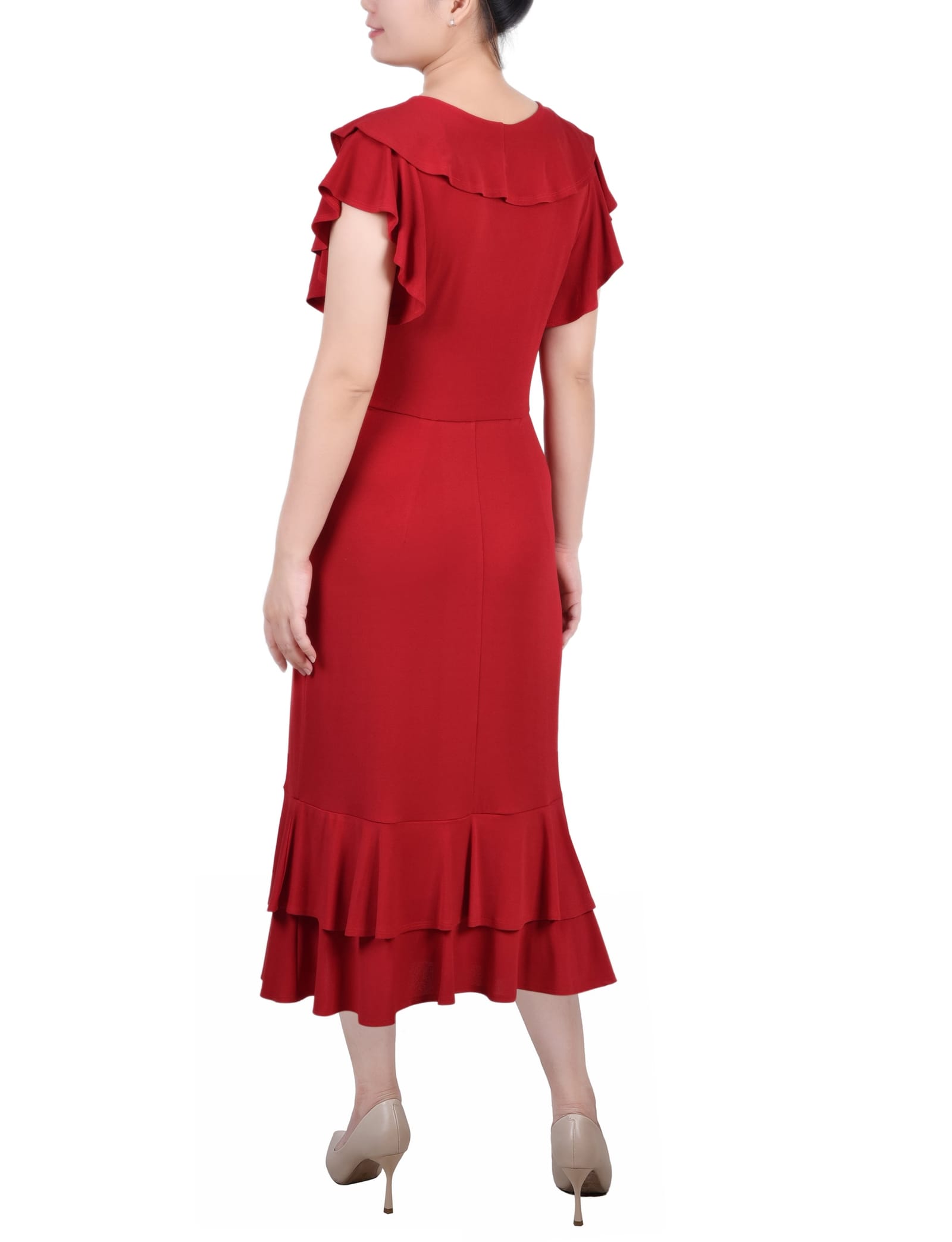 Short Flutter Sleeve Ruffle Neck Dress thumbnail 2