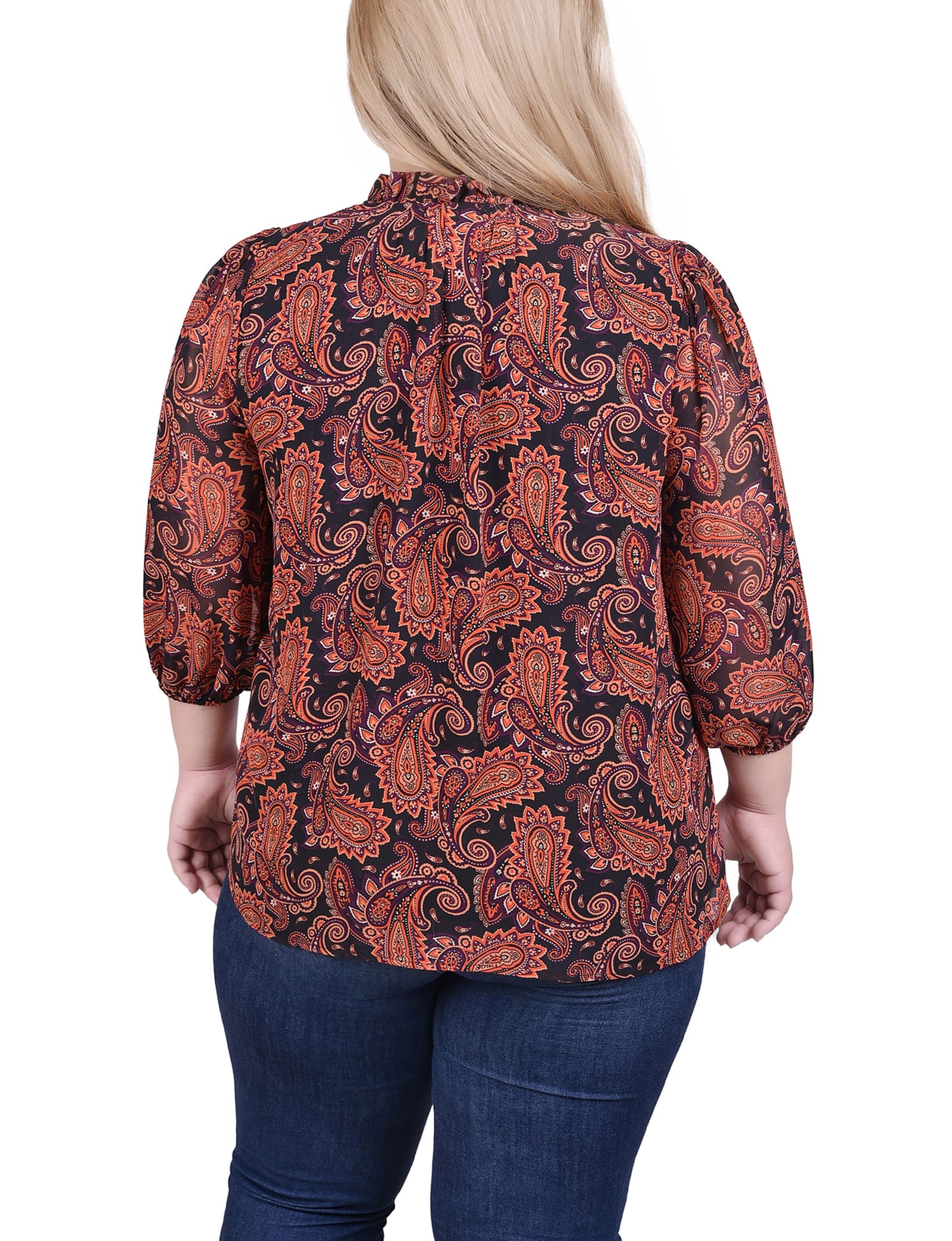 Plus Size 3/4 Sleeve Chiffon Blouse thumbnail 3