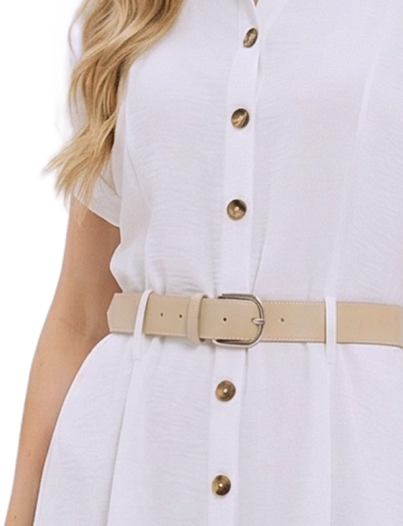Petite Short Sleeve Button Front Belted a-Line Dress thumbnail 2