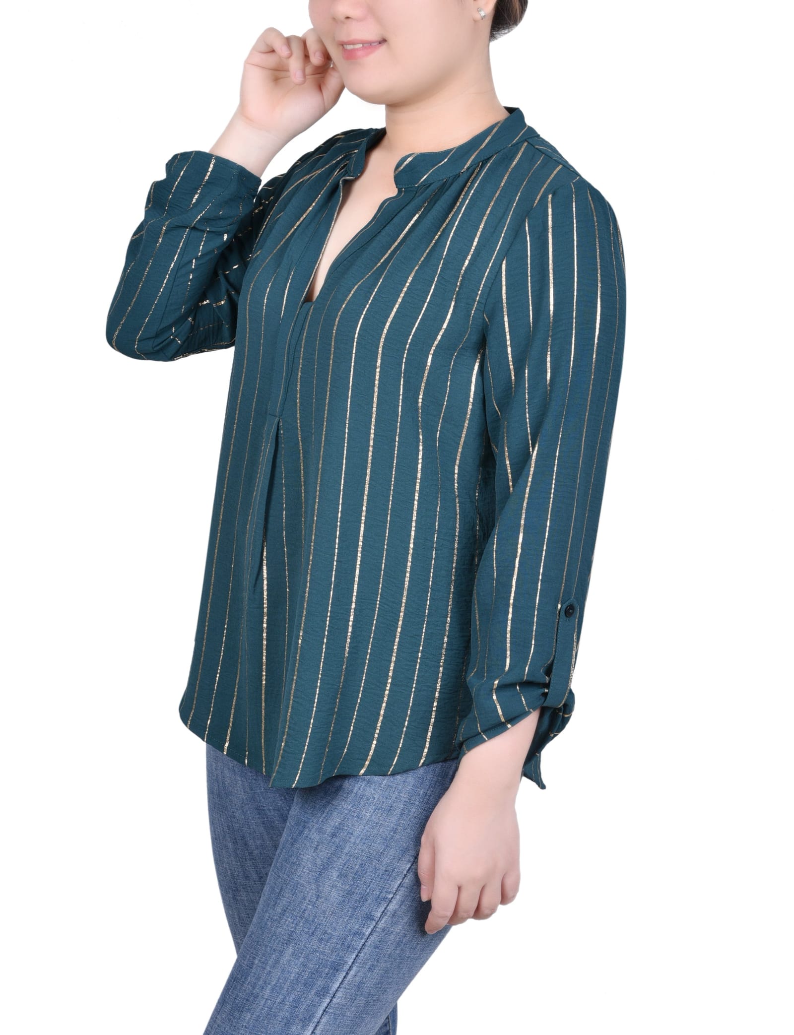 Petite Long Sleeve Foil Striped Blouse thumbnail 2