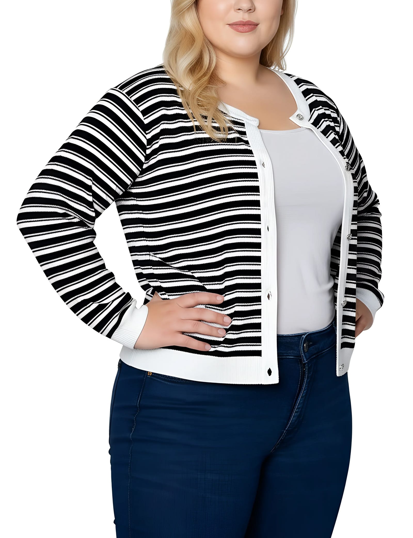 Plus Size Long Sleeve Ribbed Cardigan thumbnail 2
