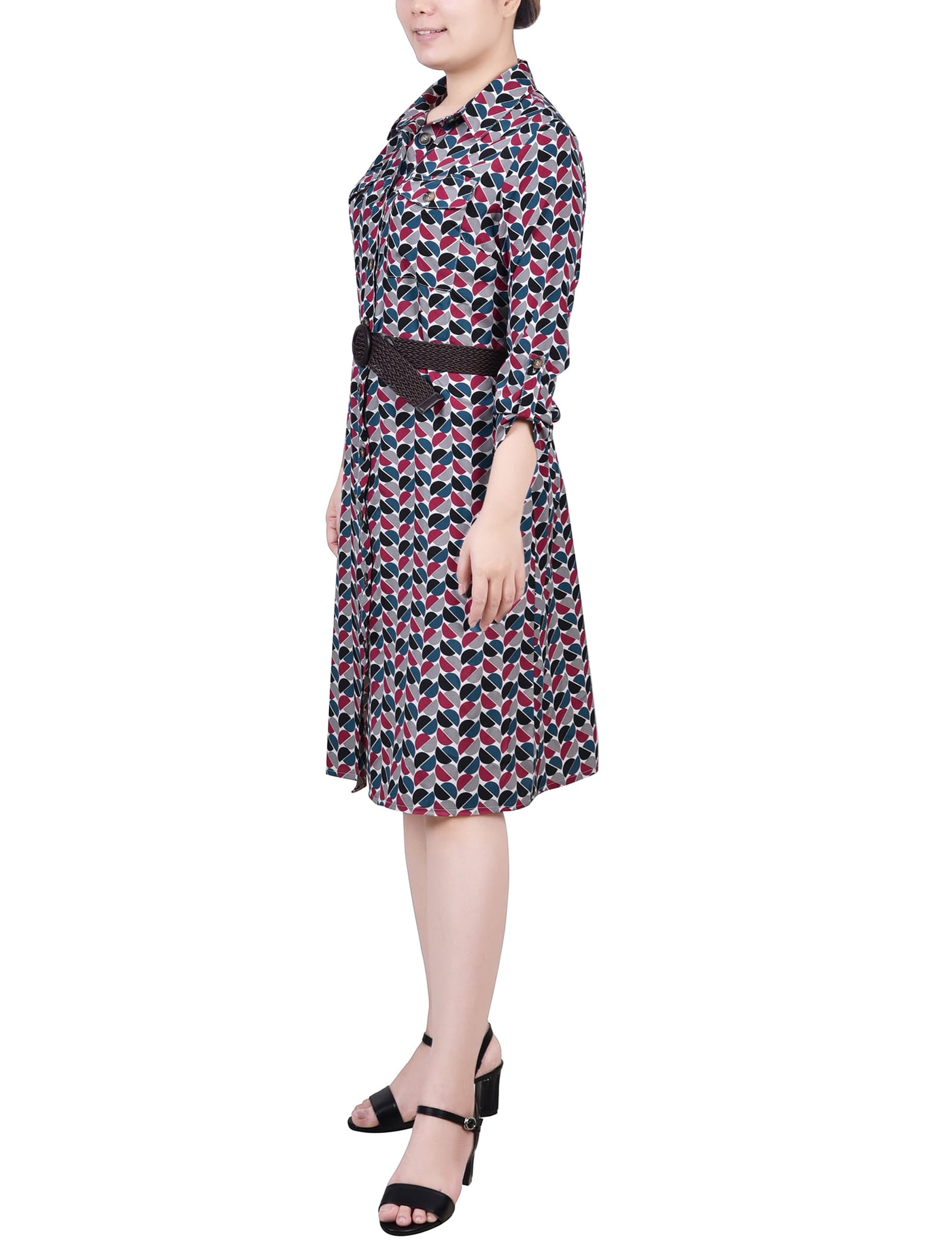 Petite 3/4 Roll Tab Sleeve Shirtdress thumbnail 2
