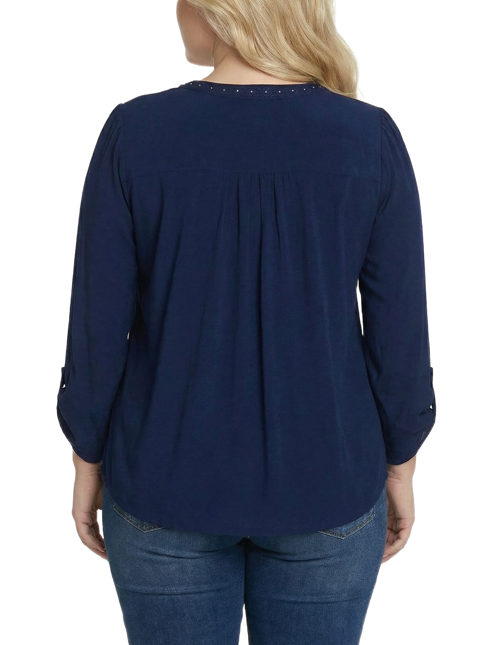 Plus Size Long Sleeve Pleat Front Roll Tab Top thumbnail 3