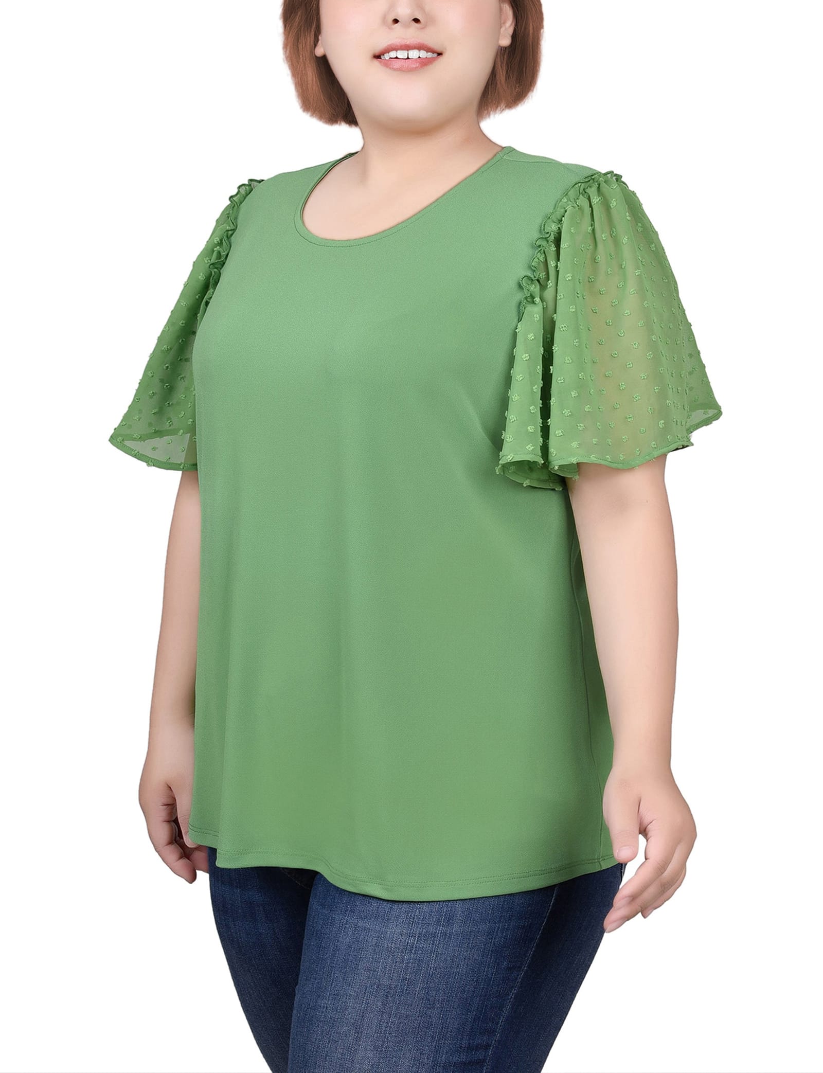 Plus Size Clip Dot Flutter Sleeve Top thumbnail 2