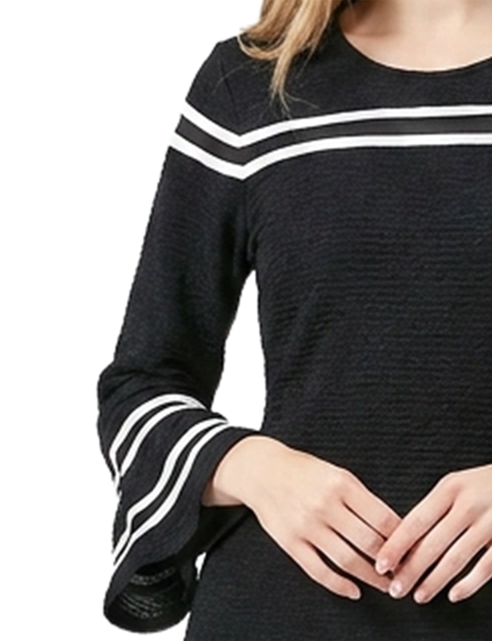 Petite Long Bell Sleeve Dress with Contrast Striping thumbnail 3