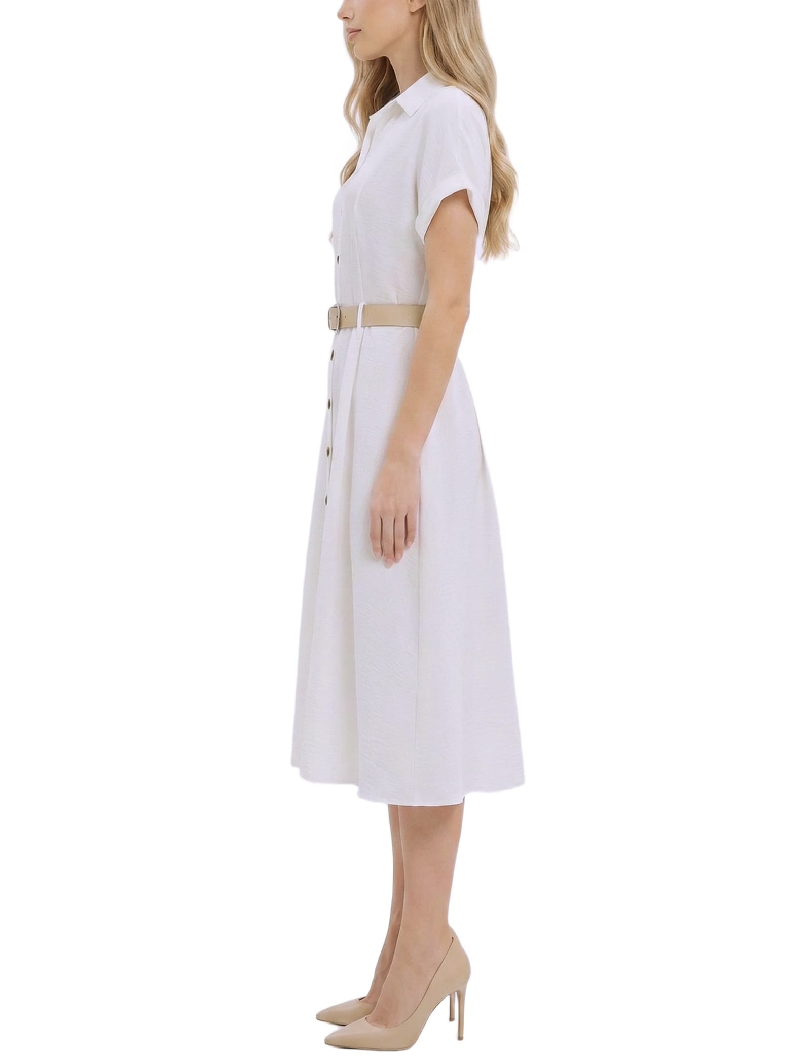 Short Sleeve Button Front Belted a-Line Dress thumbnail 3