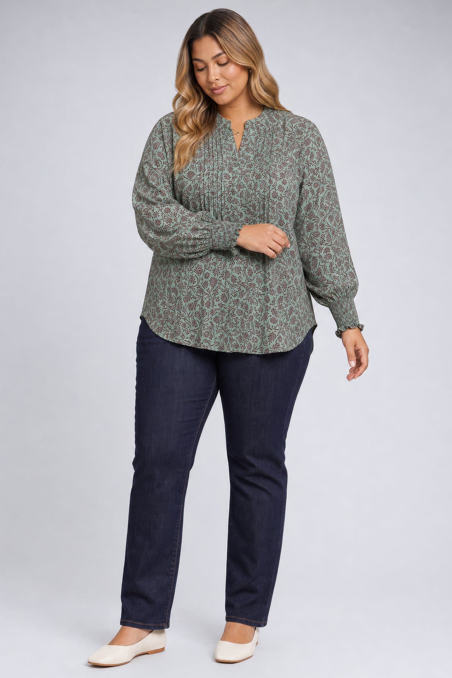 Pleated Peasant Blouse in Plus Size thumbnail 4