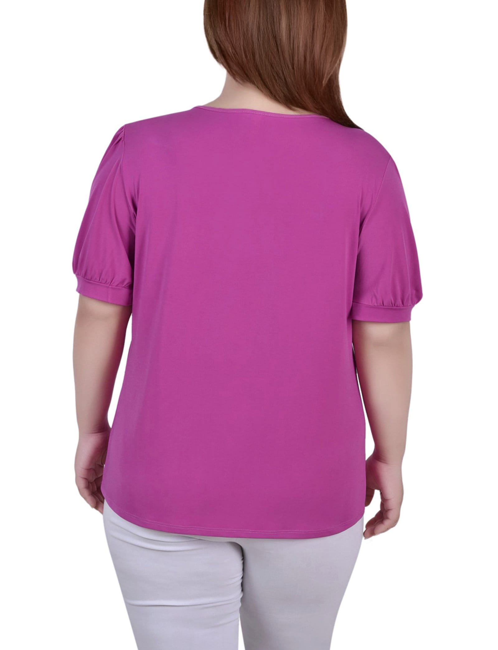 Plus Size Short Puff Sleeve Sheer Inset Top thumbnail 3
