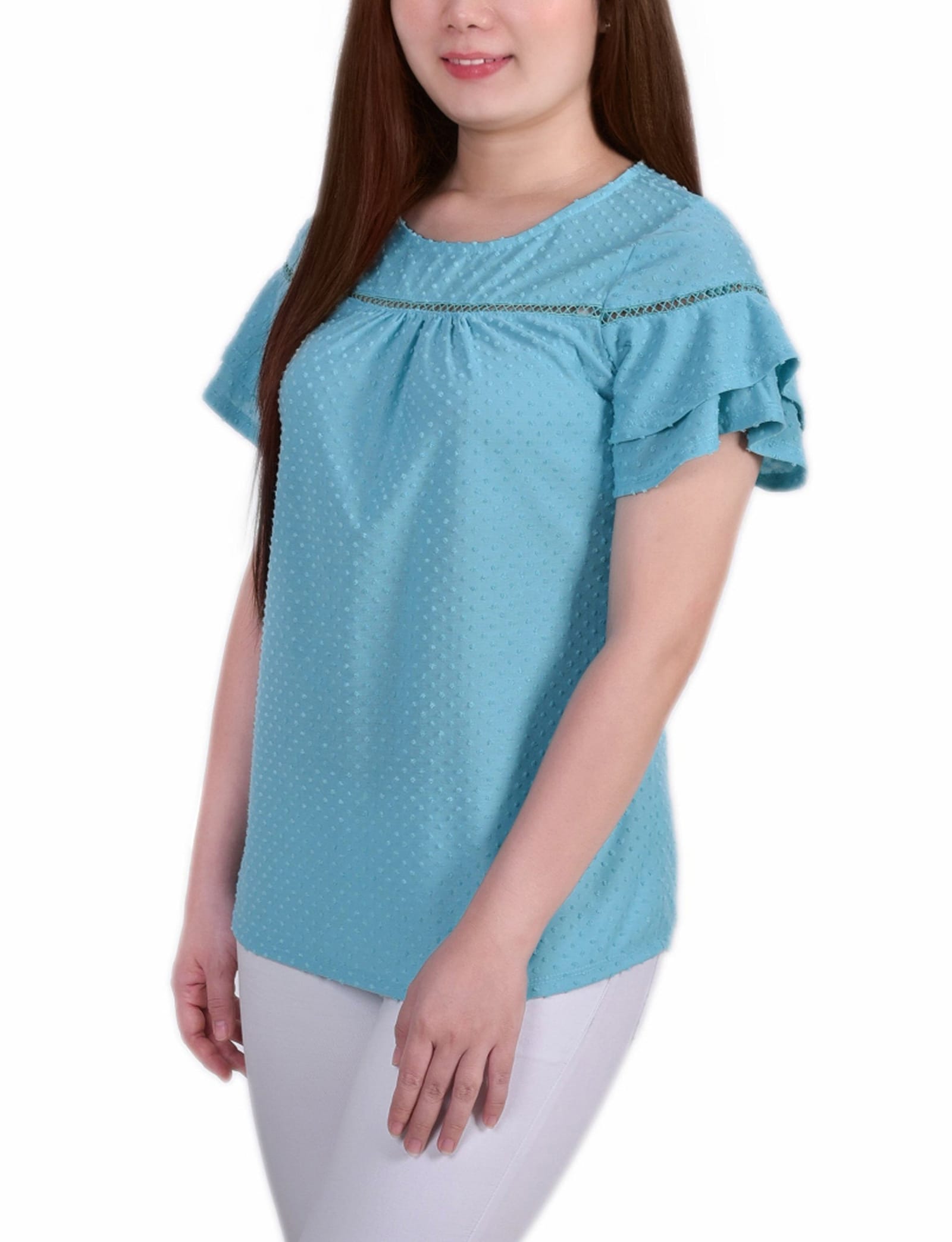 Petite Double Bell Sleeve Swiss Dot Top thumbnail 2