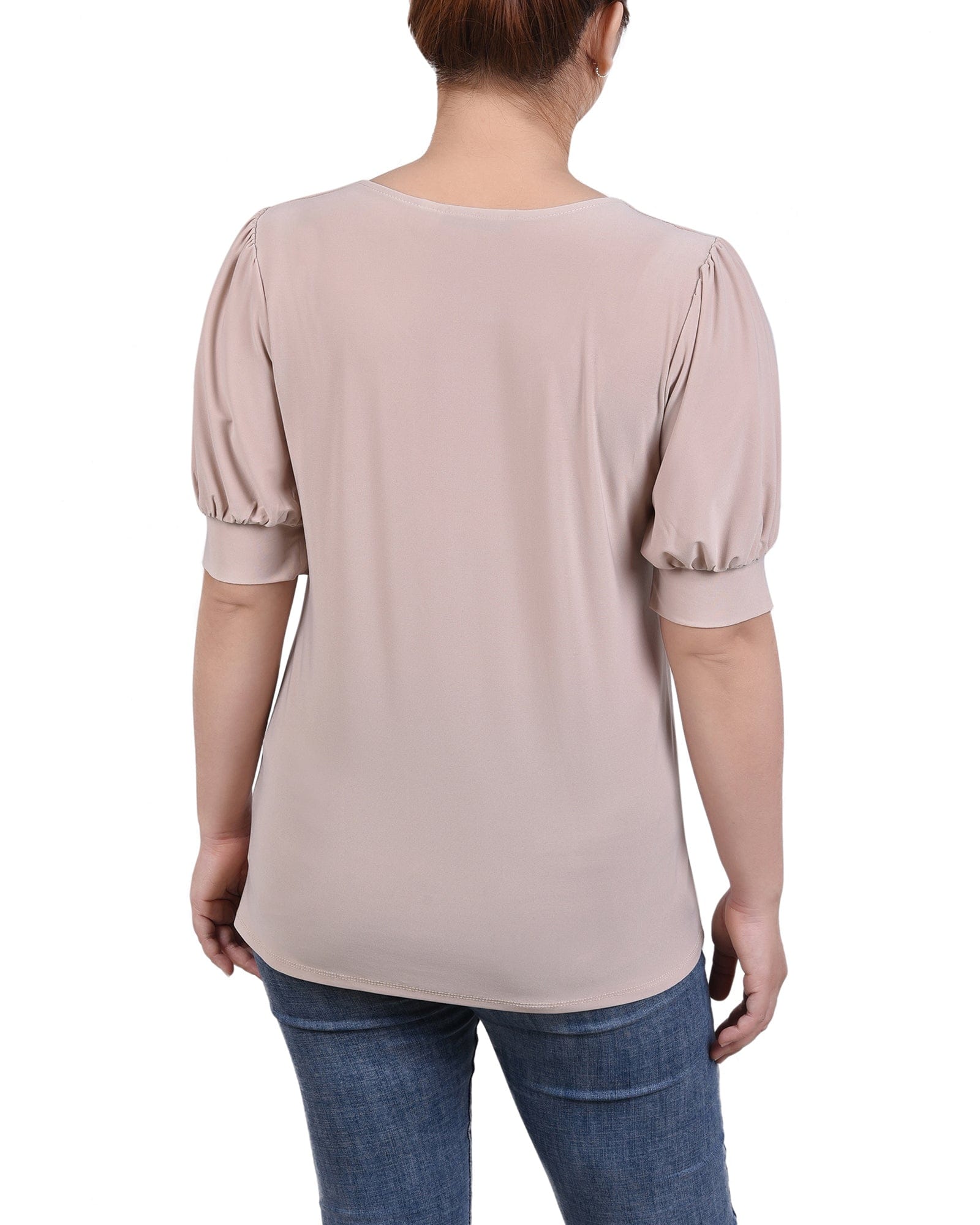 Petite Short Sleeve Balloon Sleeve Top with Hardware thumbnail 2