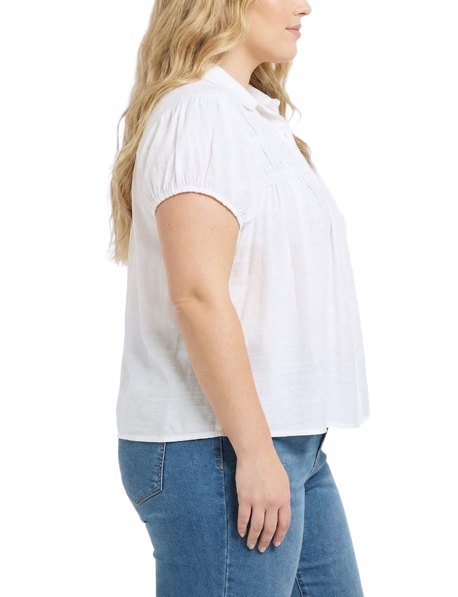 Plus Size Cap Slv Rouched Yoke Blouse thumbnail 2