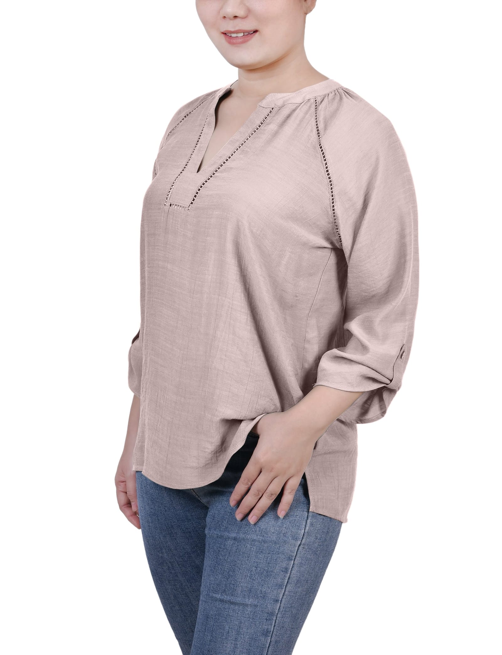 Petite Raglan Sleeve Split-Neck Blouse thumbnail 2
