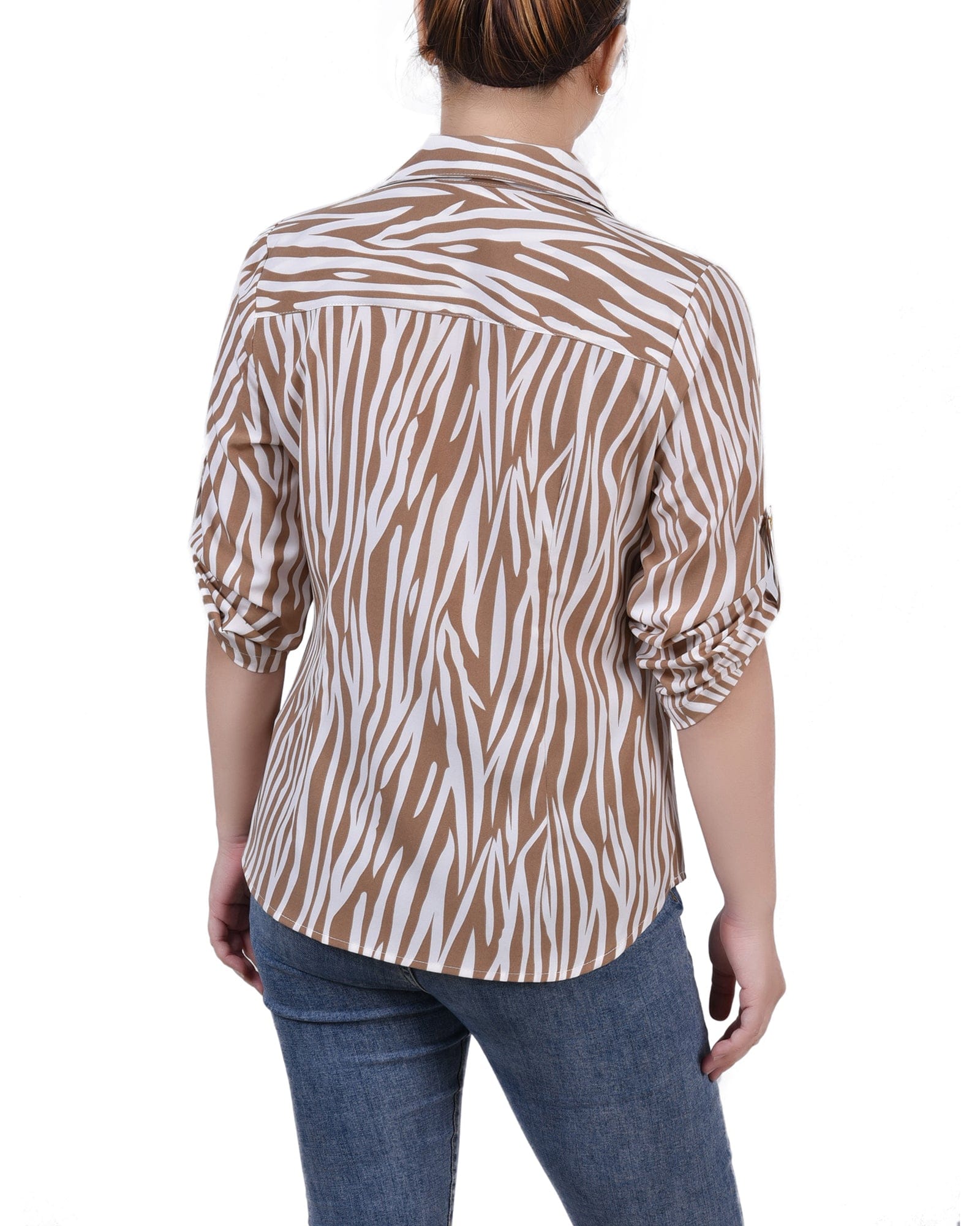 Petite 3/4 Roll Tab Sleeve Zip Front Top thumbnail 3