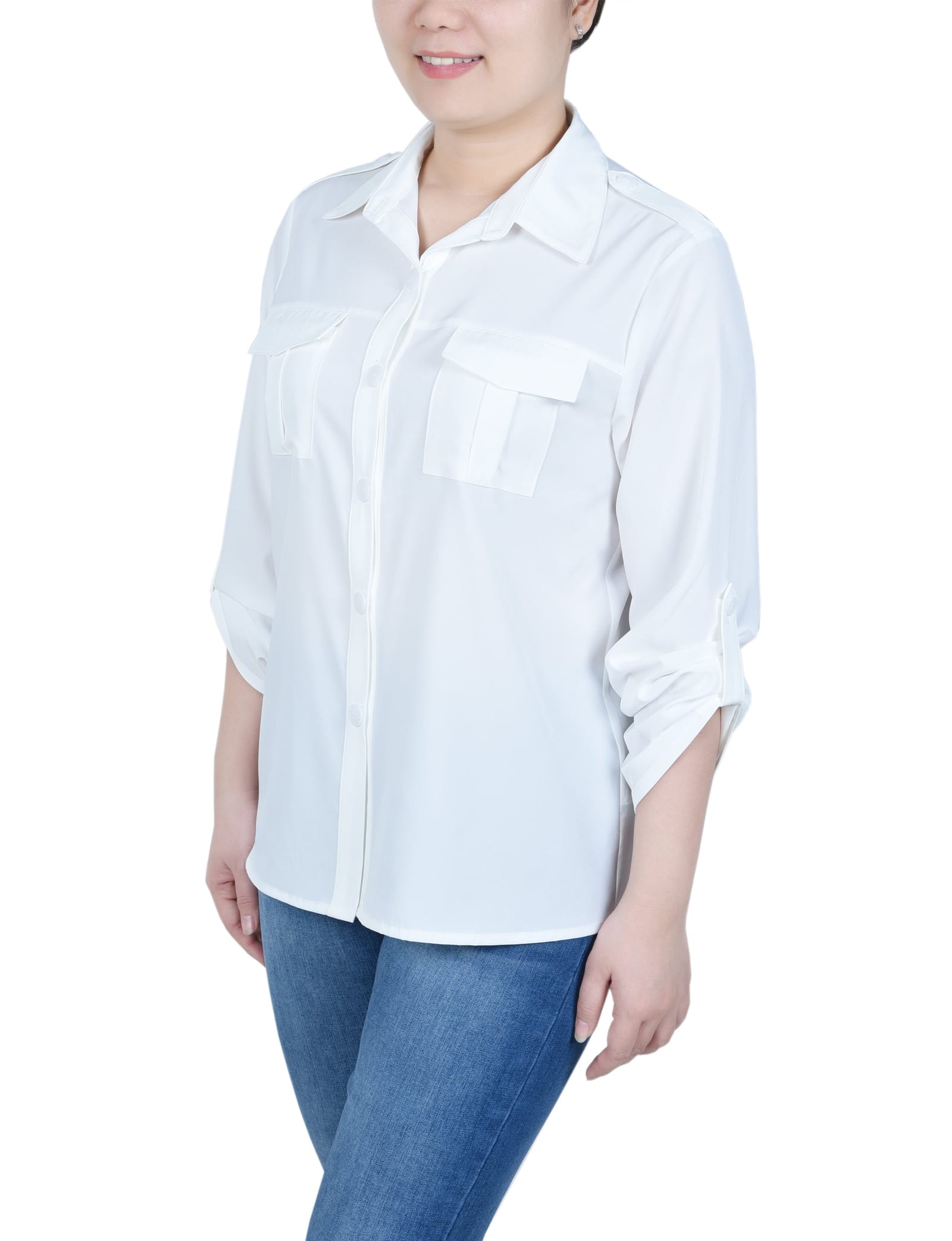 Petite 3/4 Sleeve Roll Tab Blouse thumbnail 2