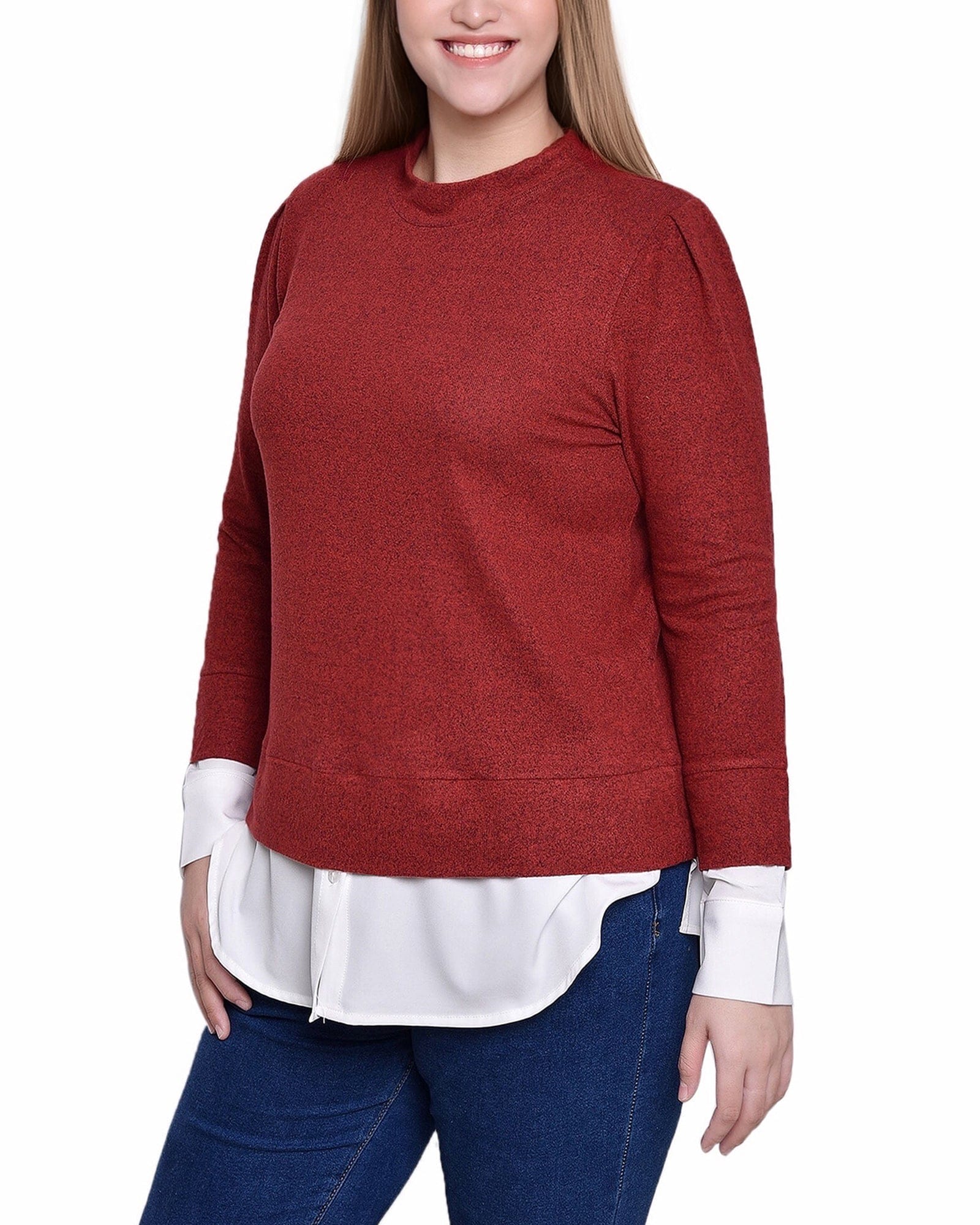 Petite Long Sleeve Two-Fer Top thumbnail 2