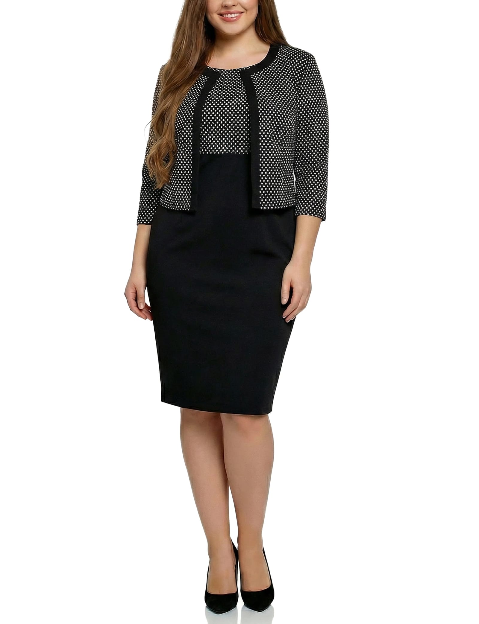 Plus Size 3/4 Sleeve Jacket and Dress Set thumbnail 2