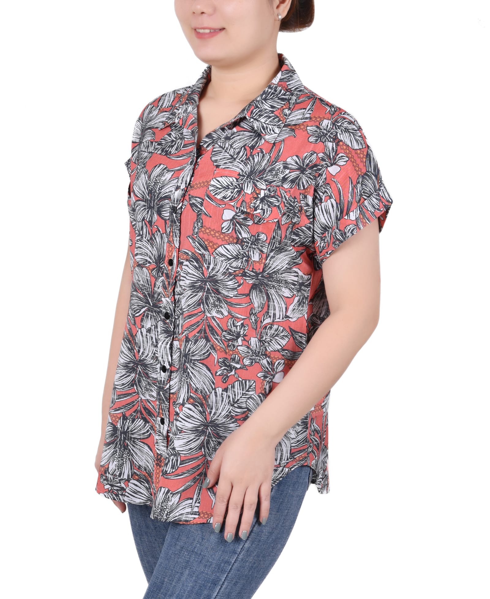 Short Rolled Sleeve Button Front Blouse thumbnail 2