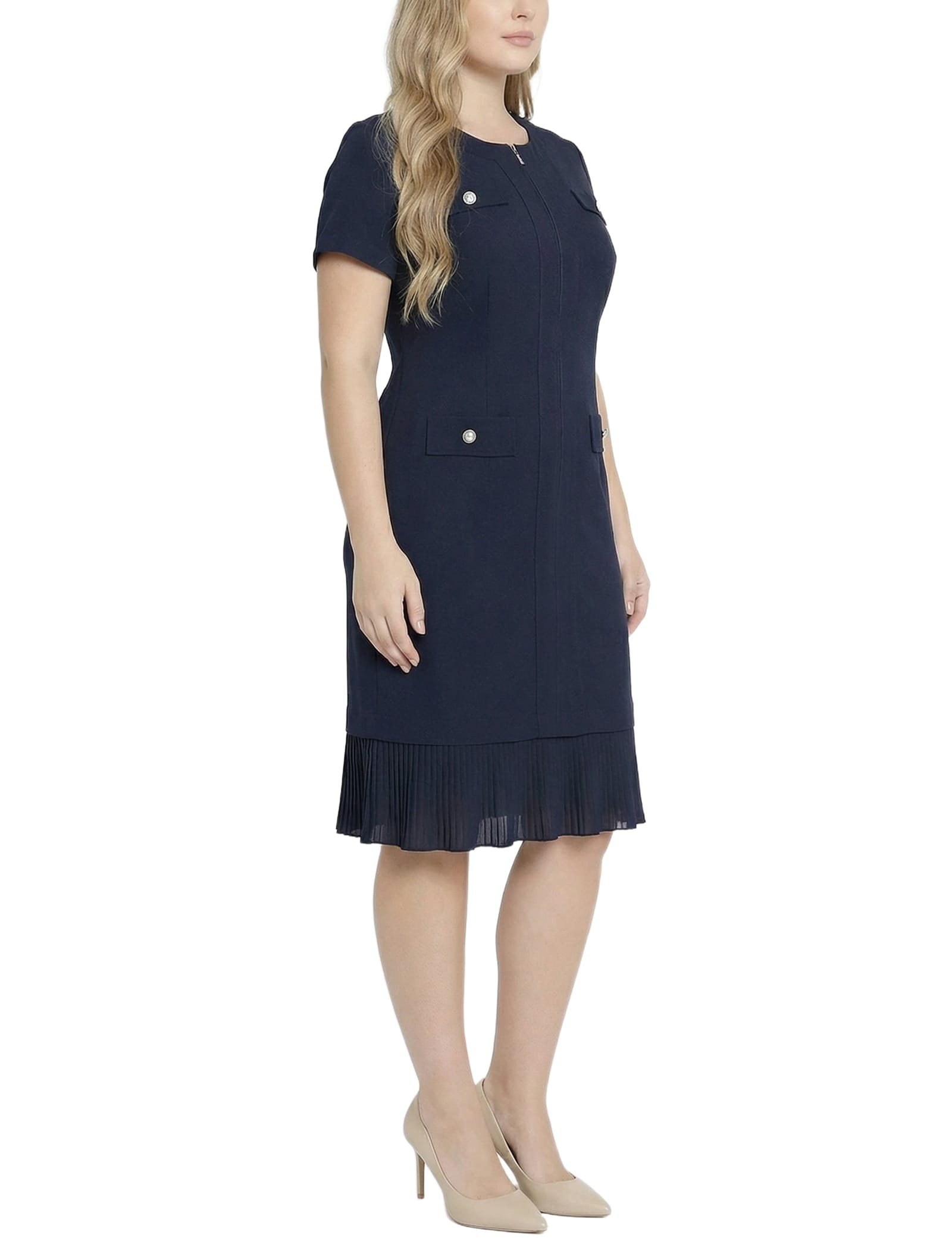 Plus Size Short Sleeve Pleat Hem Dress thumbnail 2