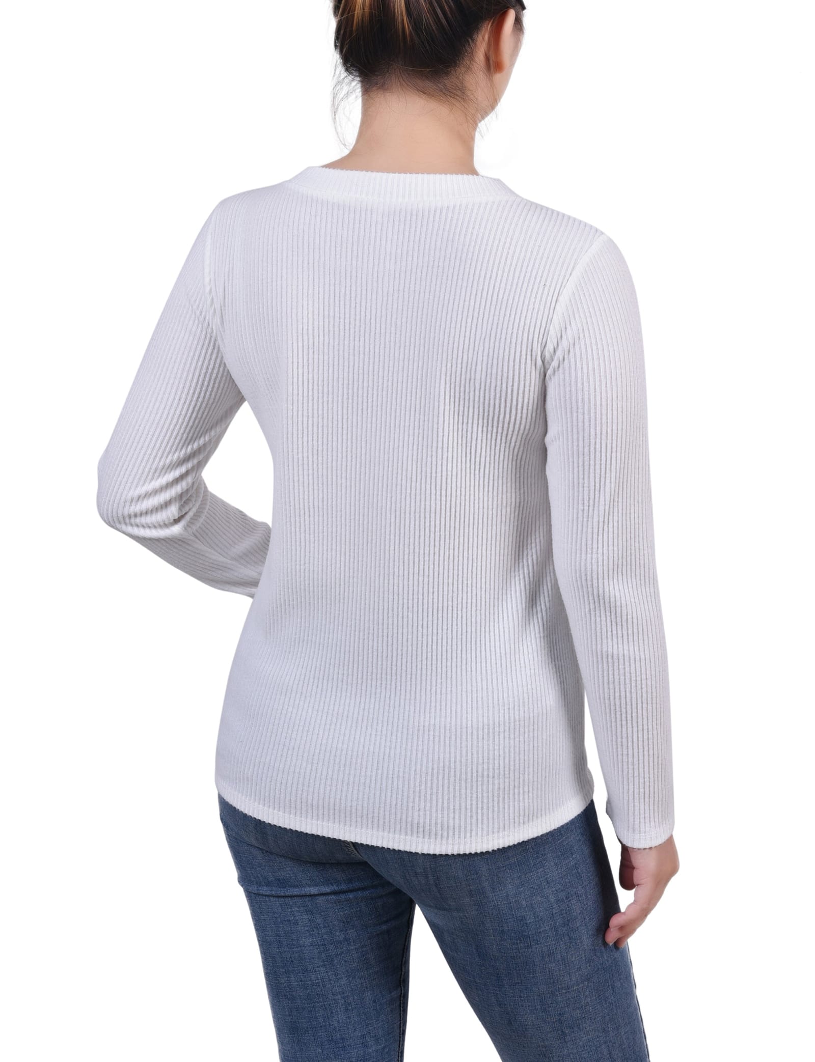 Petite Long Sleeve Ribbed Button Detail Top thumbnail 3