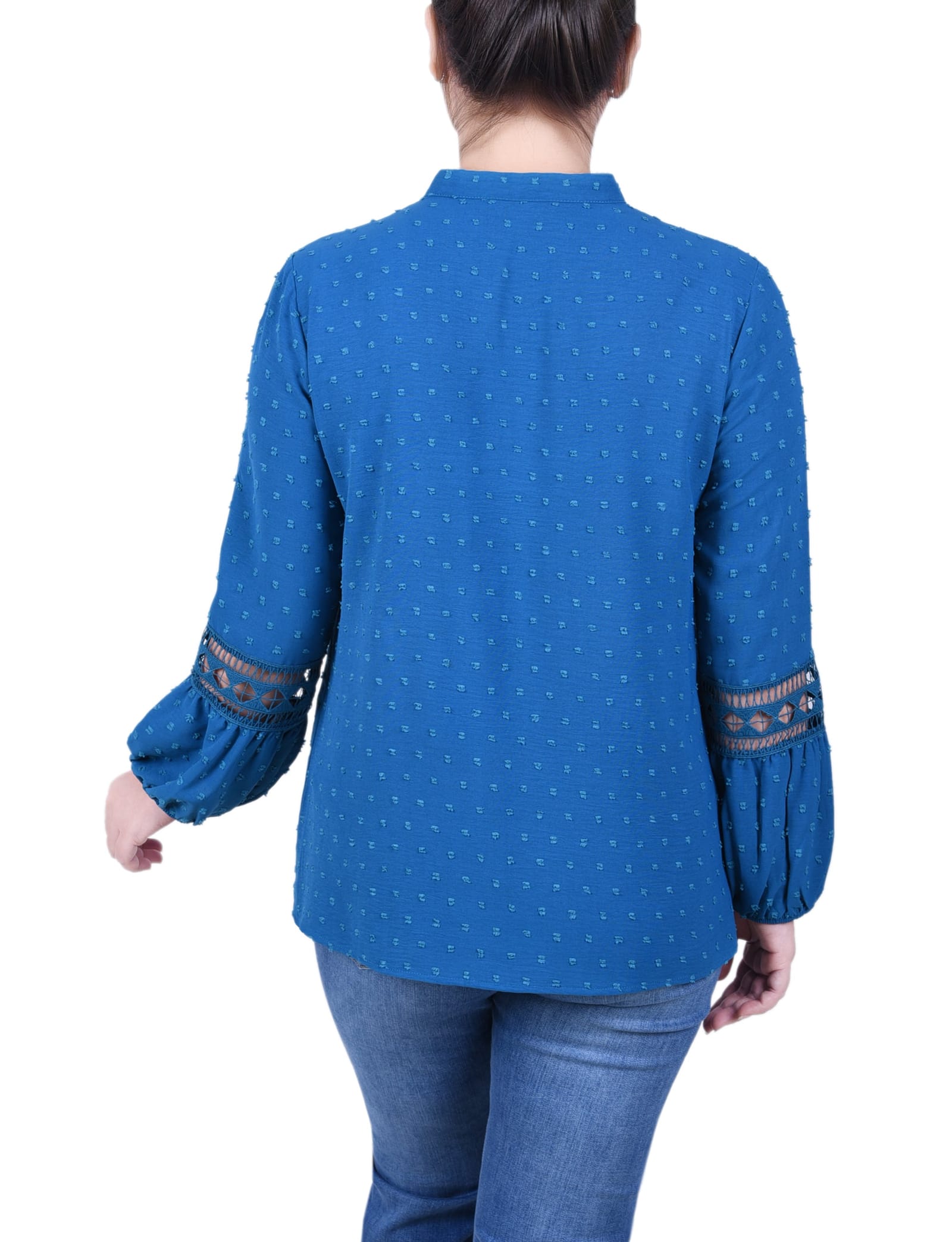 Petite Long Sleeve Blouse with Crochet Trim thumbnail 3