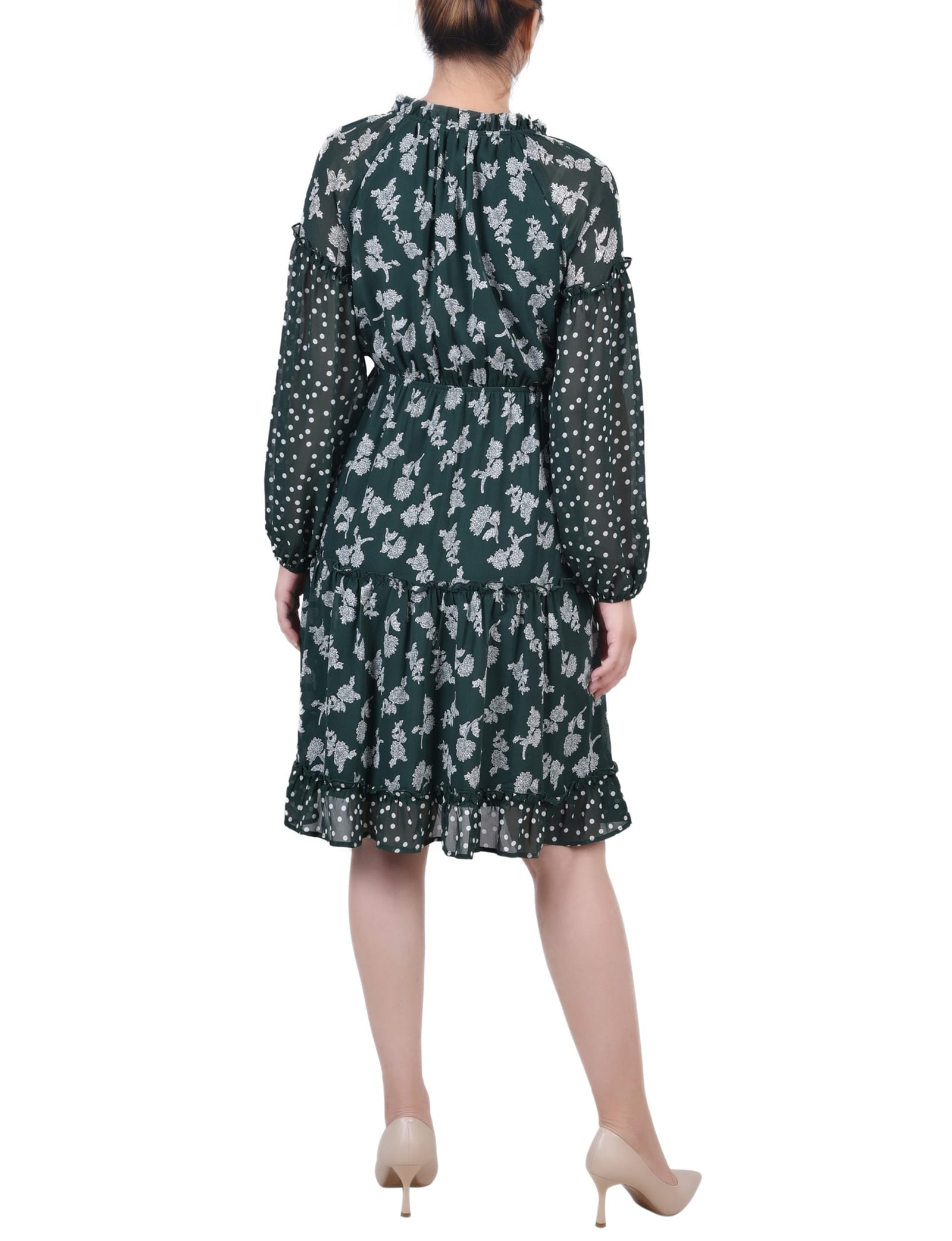 Petite Long Sleeve Combo Chiffon Dress thumbnail 3