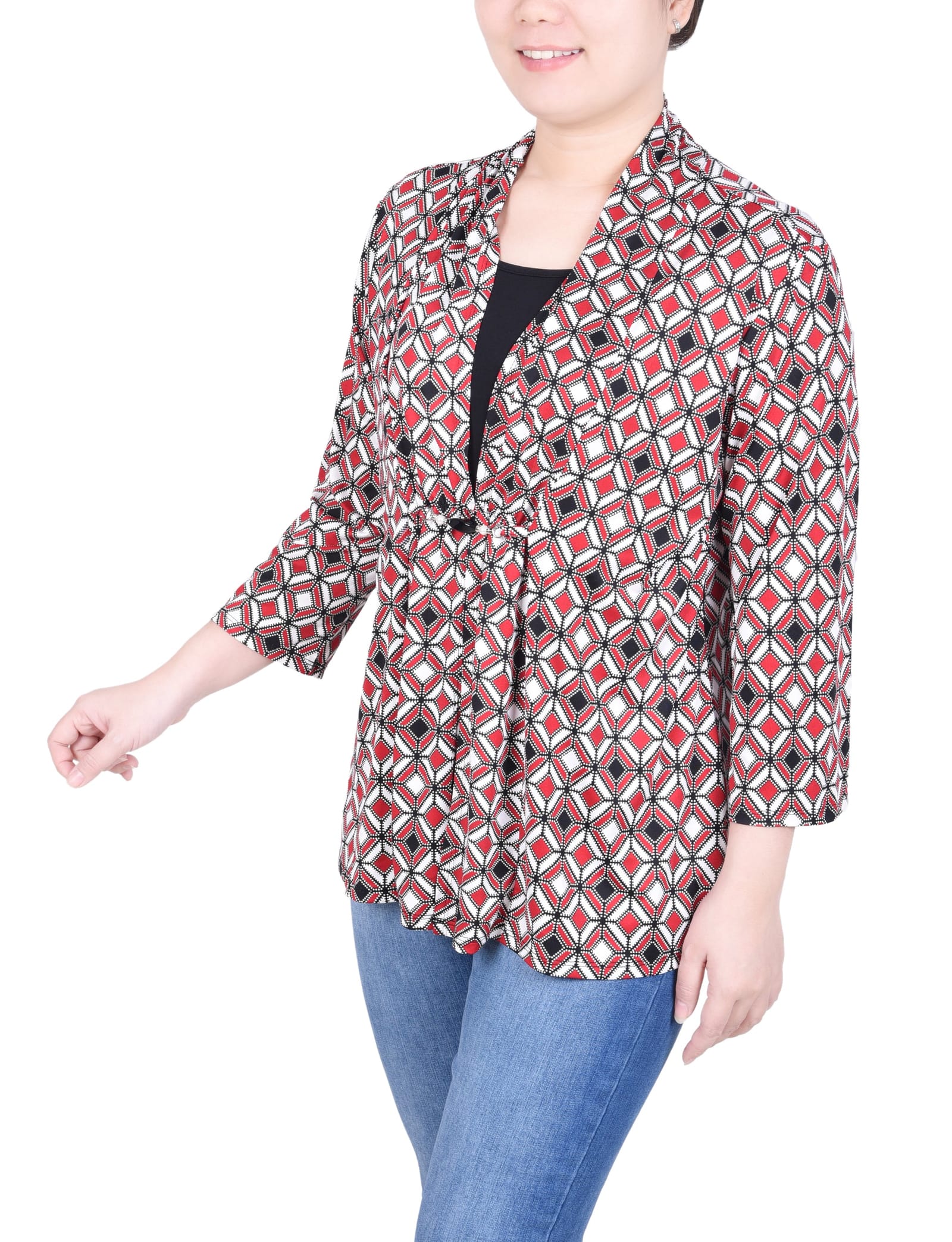Petite Puff Print 3/4 Sleeve Two-Fer Top thumbnail 2