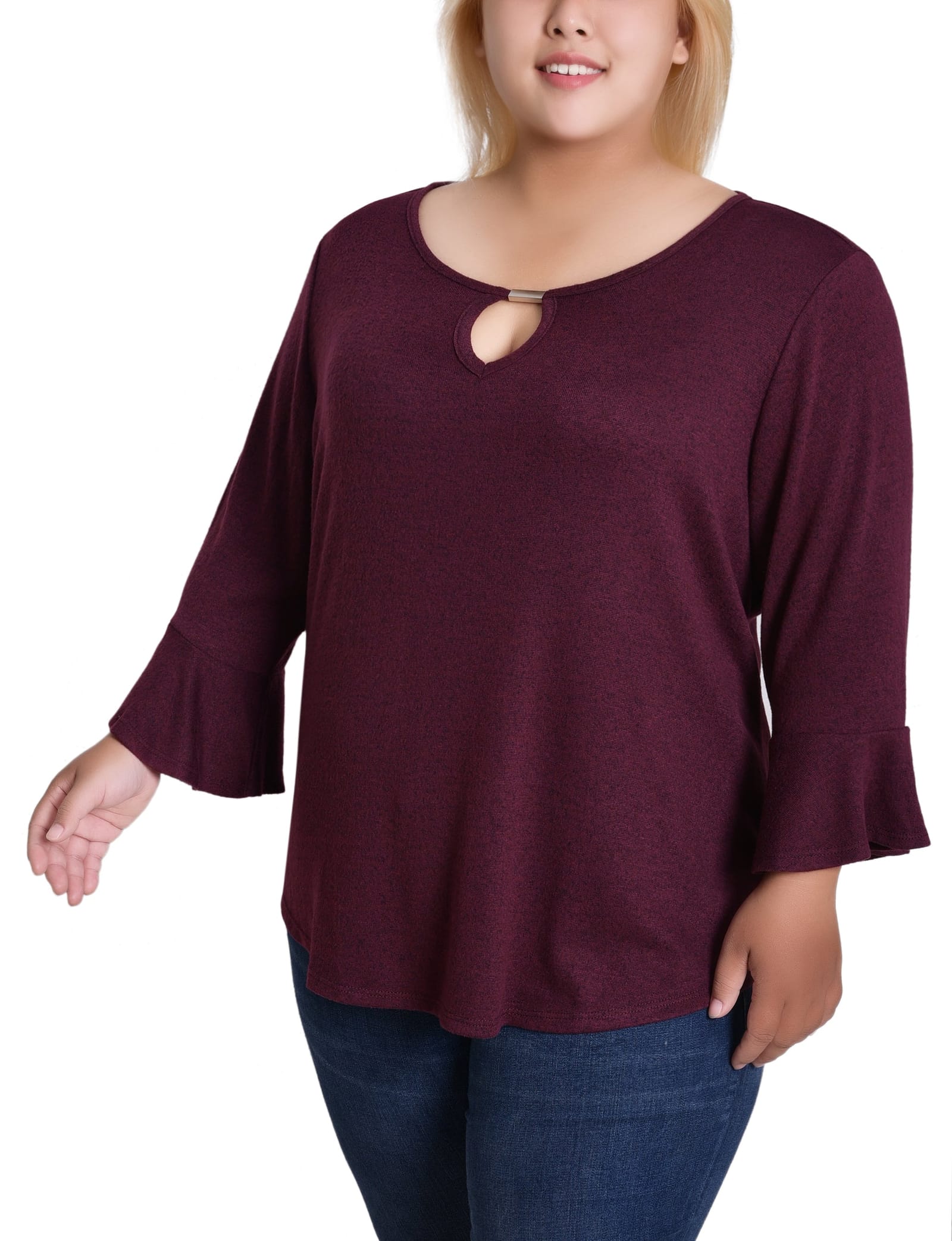 Plus Size 3/4 Bell Sleeve Top with Hardware thumbnail 3